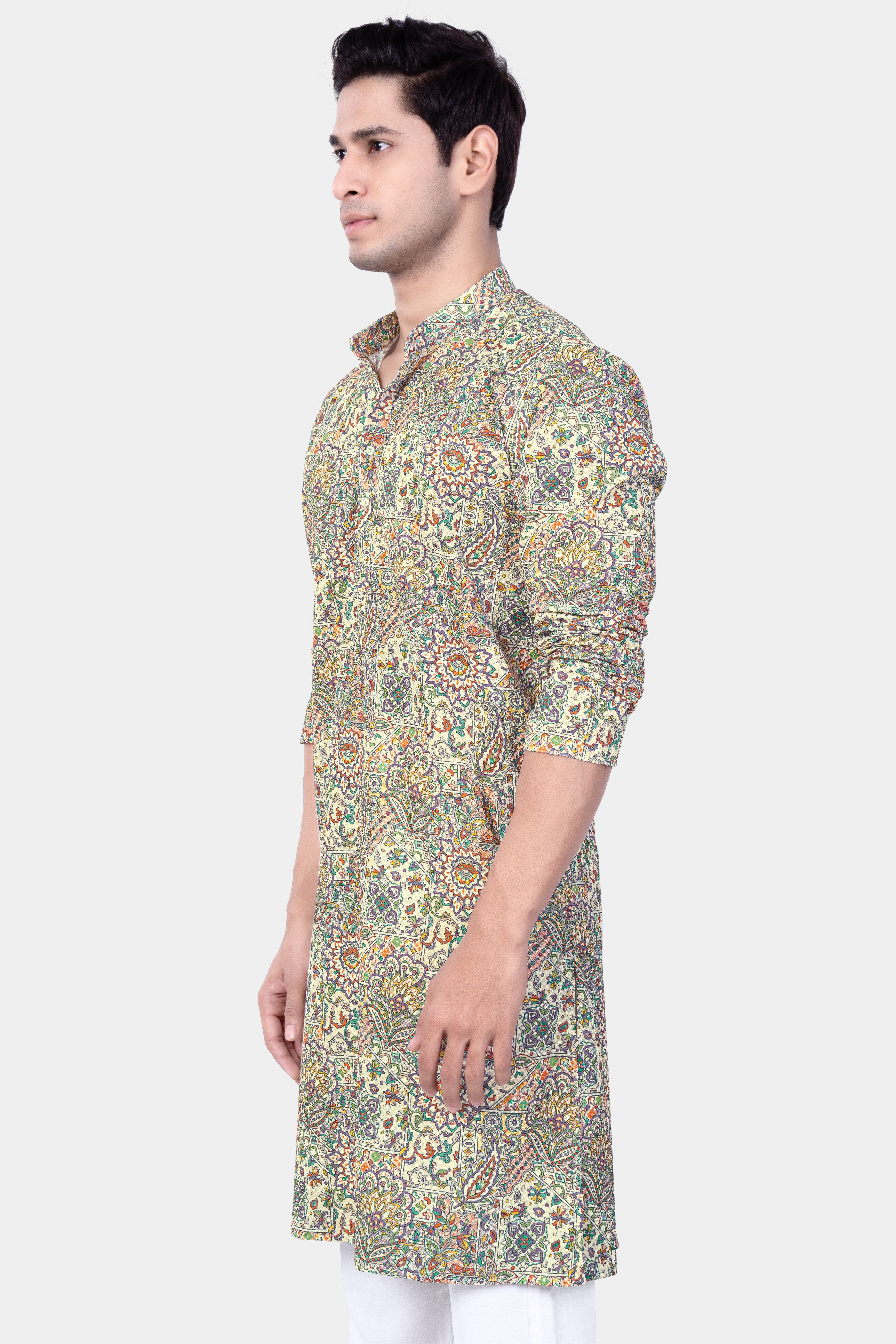 Eggshell Cream And Faded Purple MultiColour Embroidered Kurta Set