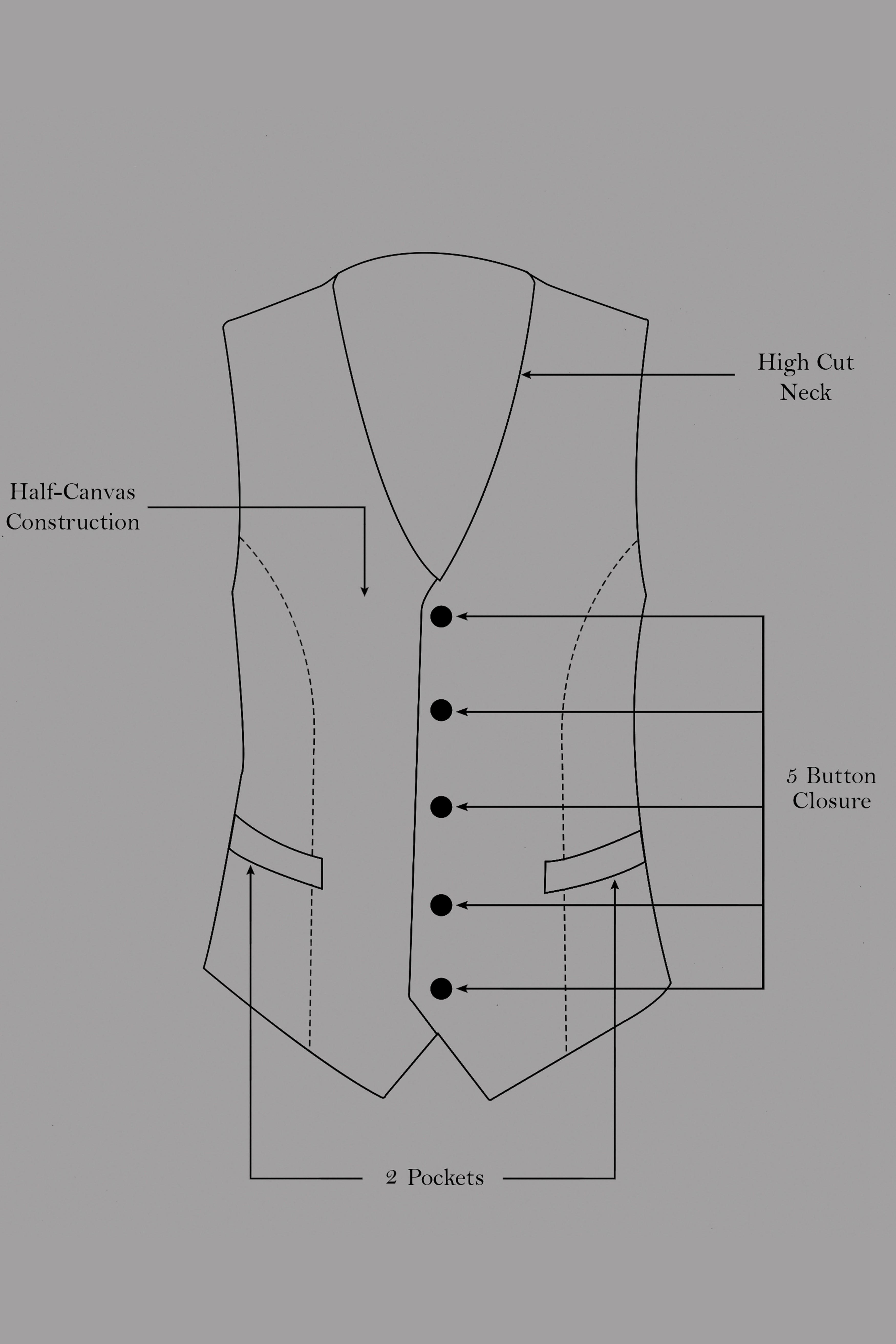 Half Black and Half Battleship Gray Checkered Wool Rich Designer Waistcoat