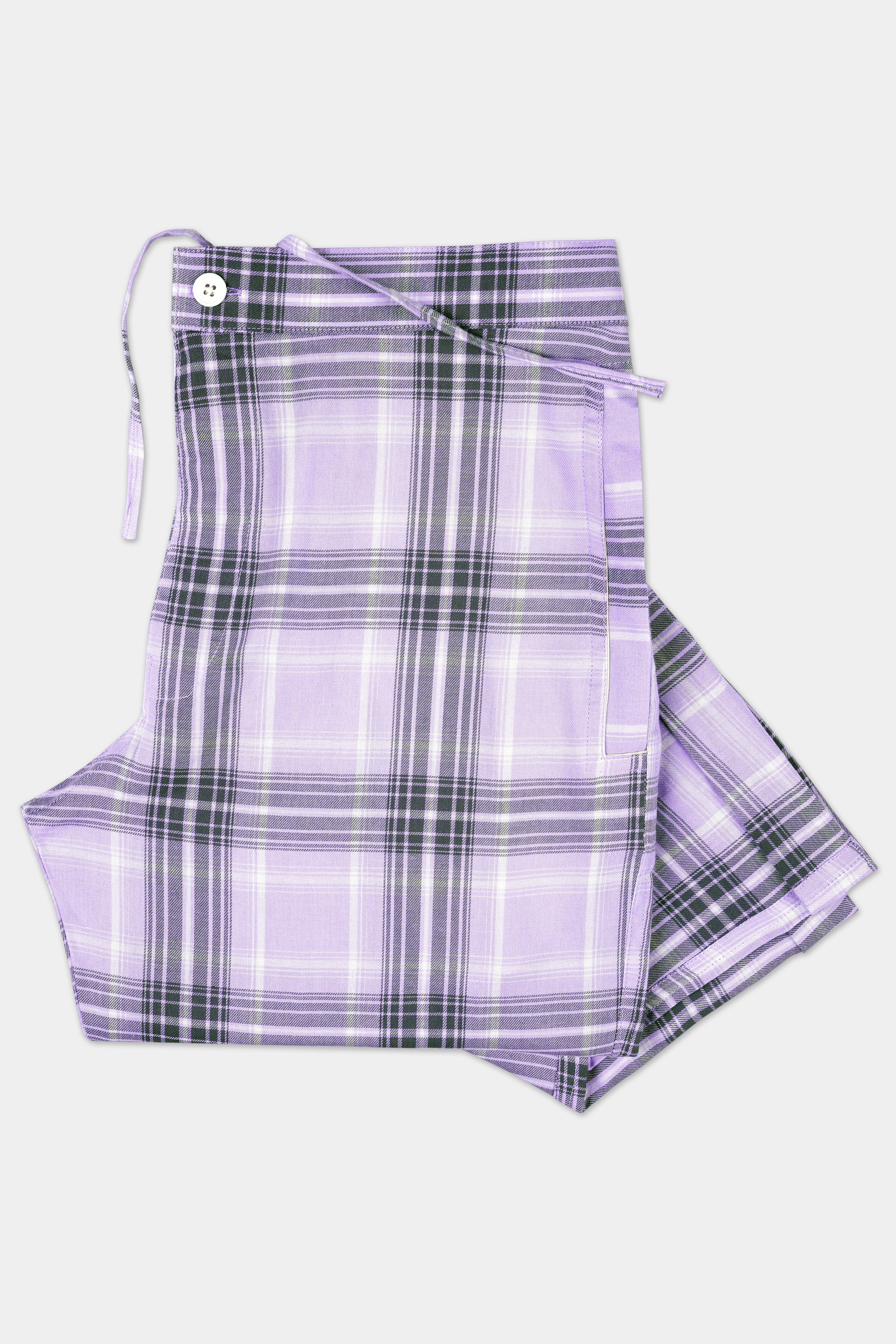 Lilac Blue Gravel Gray Plaid Twill Premium Cotton Lounge Pant