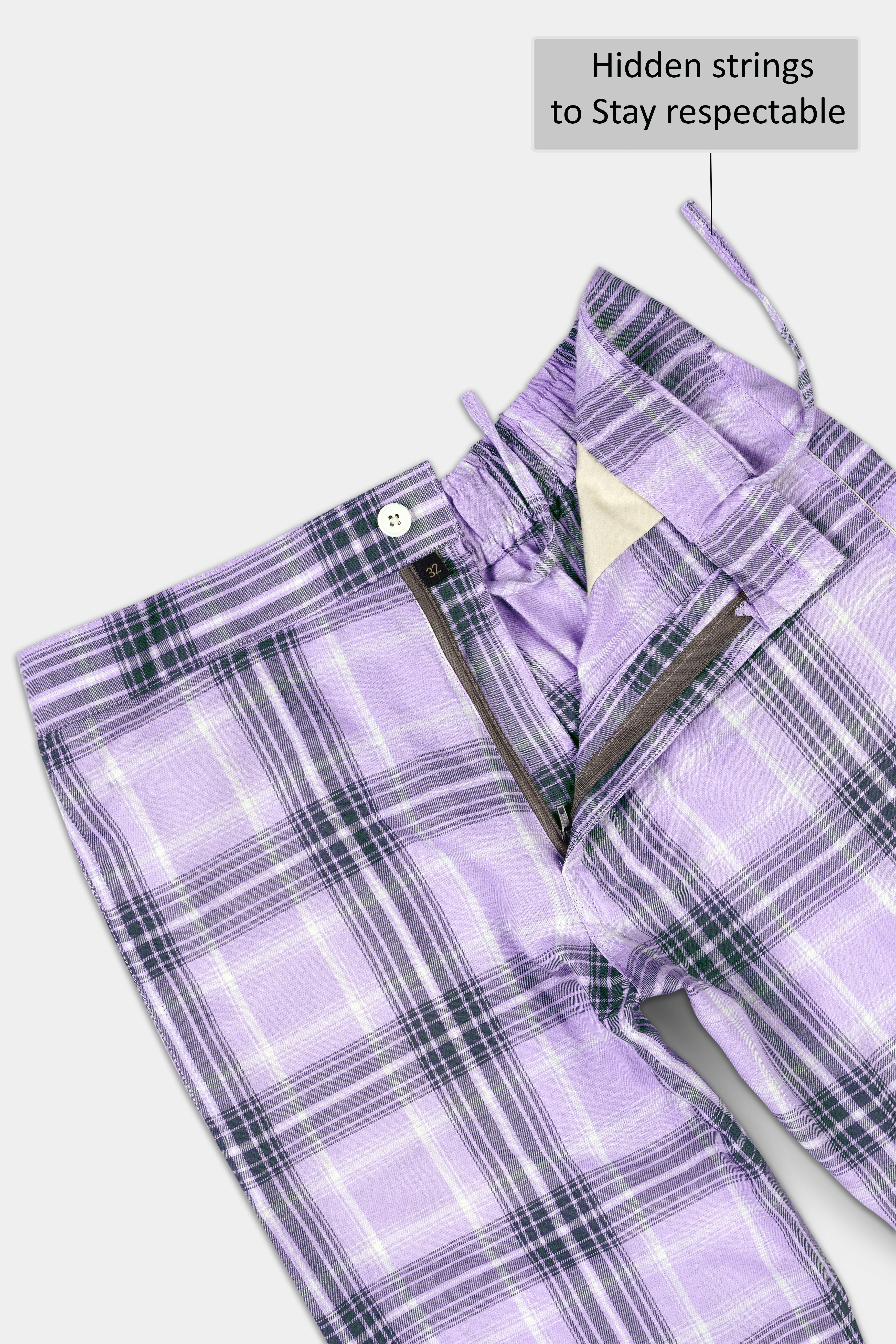 Lilac Blue Gravel Gray Plaid Twill Premium Cotton Lounge Pant