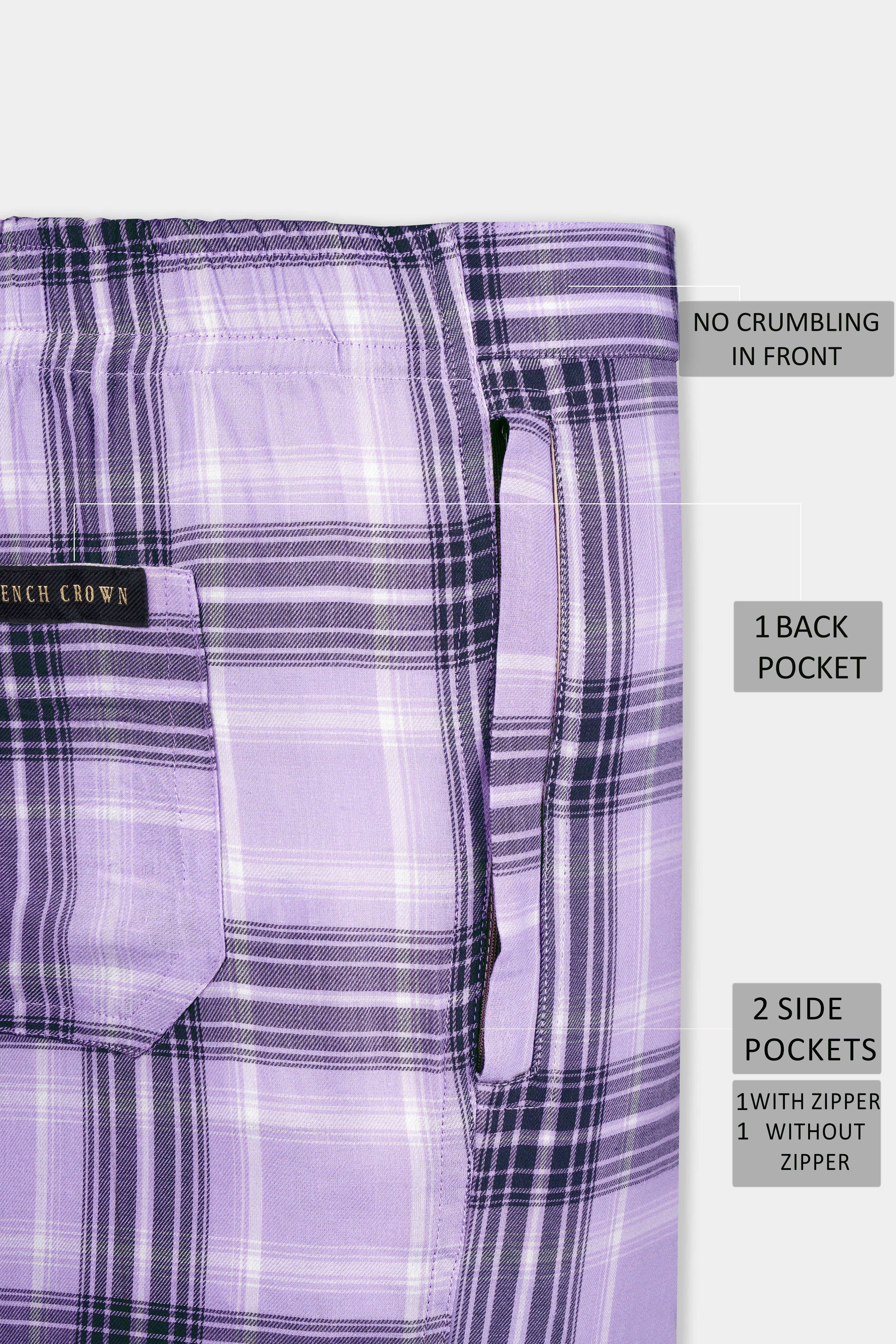 Lilac Blue Gravel Gray Plaid Twill Premium Cotton Lounge Pant