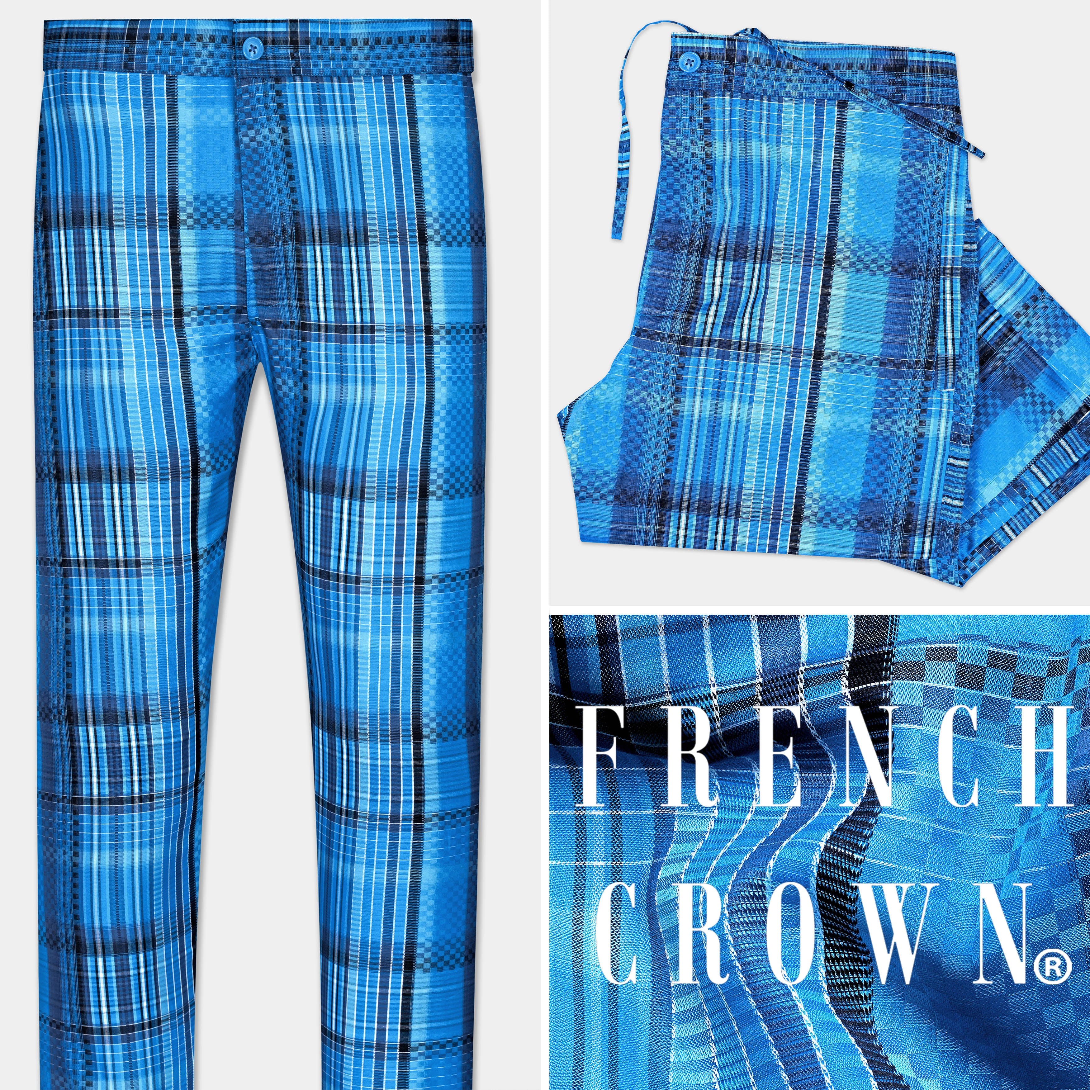 Pictoh Blue Jacquard Textured Premium Cotton Lounge Pants