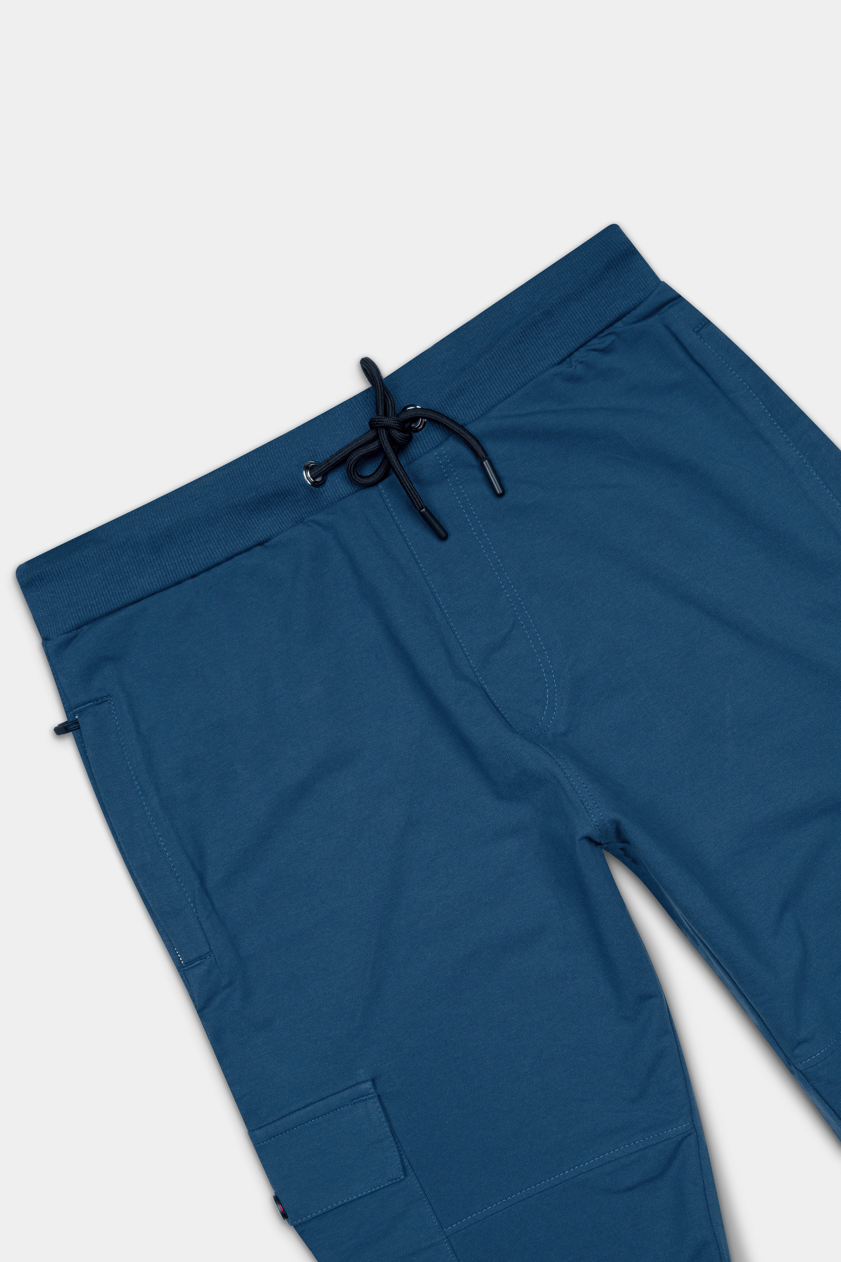 Nile Blue Premium French Terry Cotton Cargo Joggers