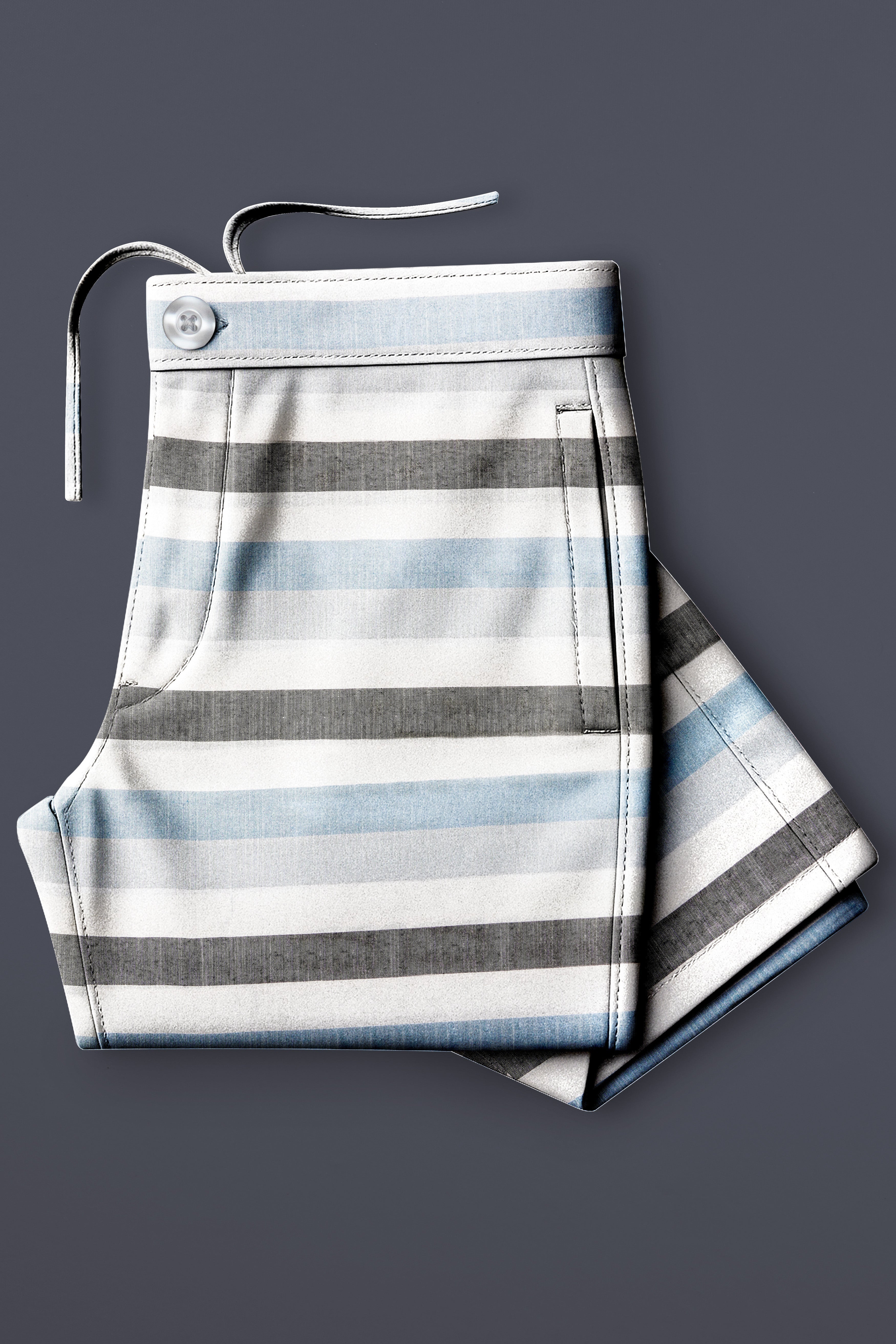Strivelle-Bright White And Mystic Blue Striped Luxurious Linen Lounge Pant