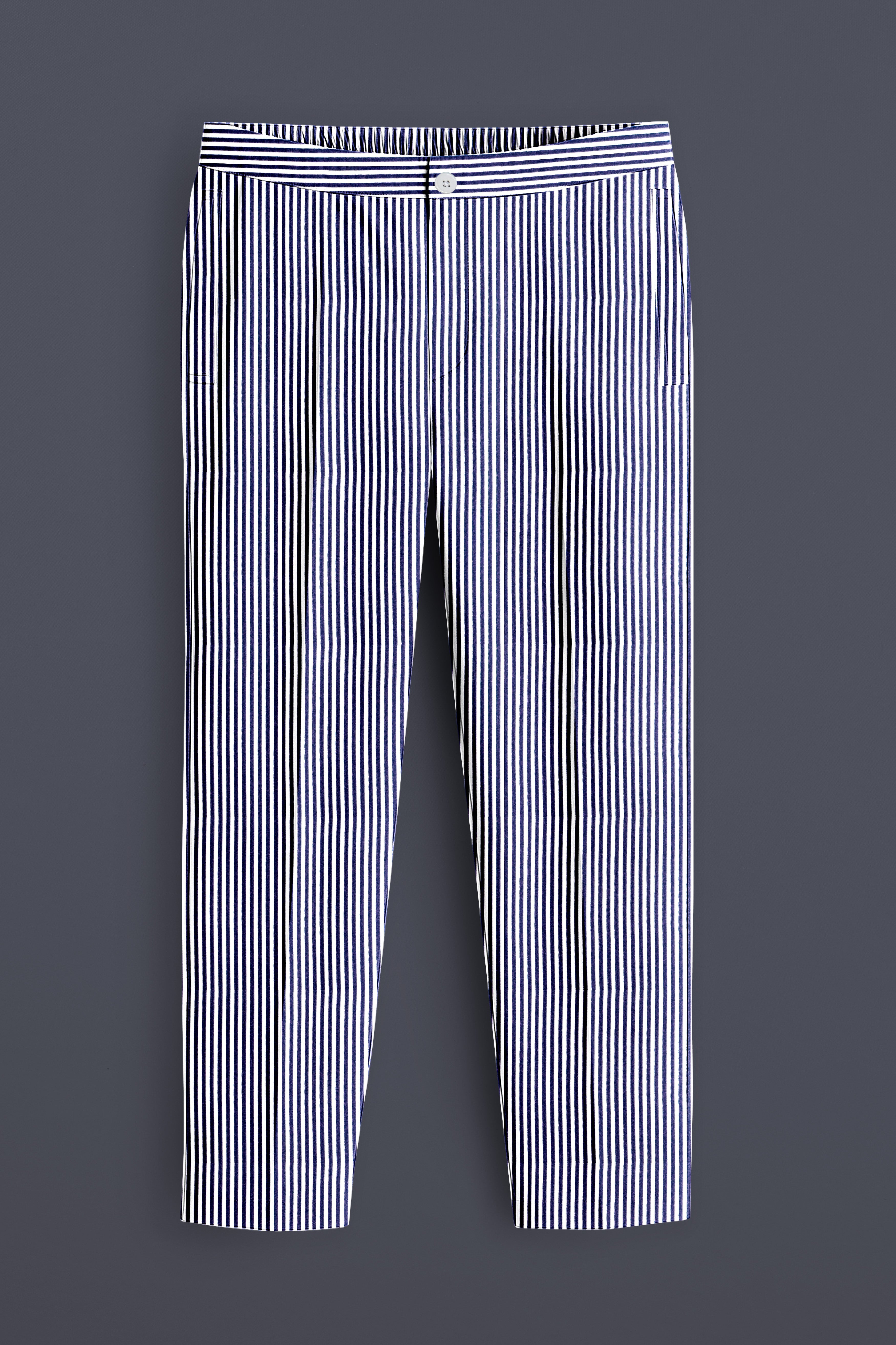 Strivelle-Ebony Blue And Bright White Striped Twill Premium Cotton Lounge Pant