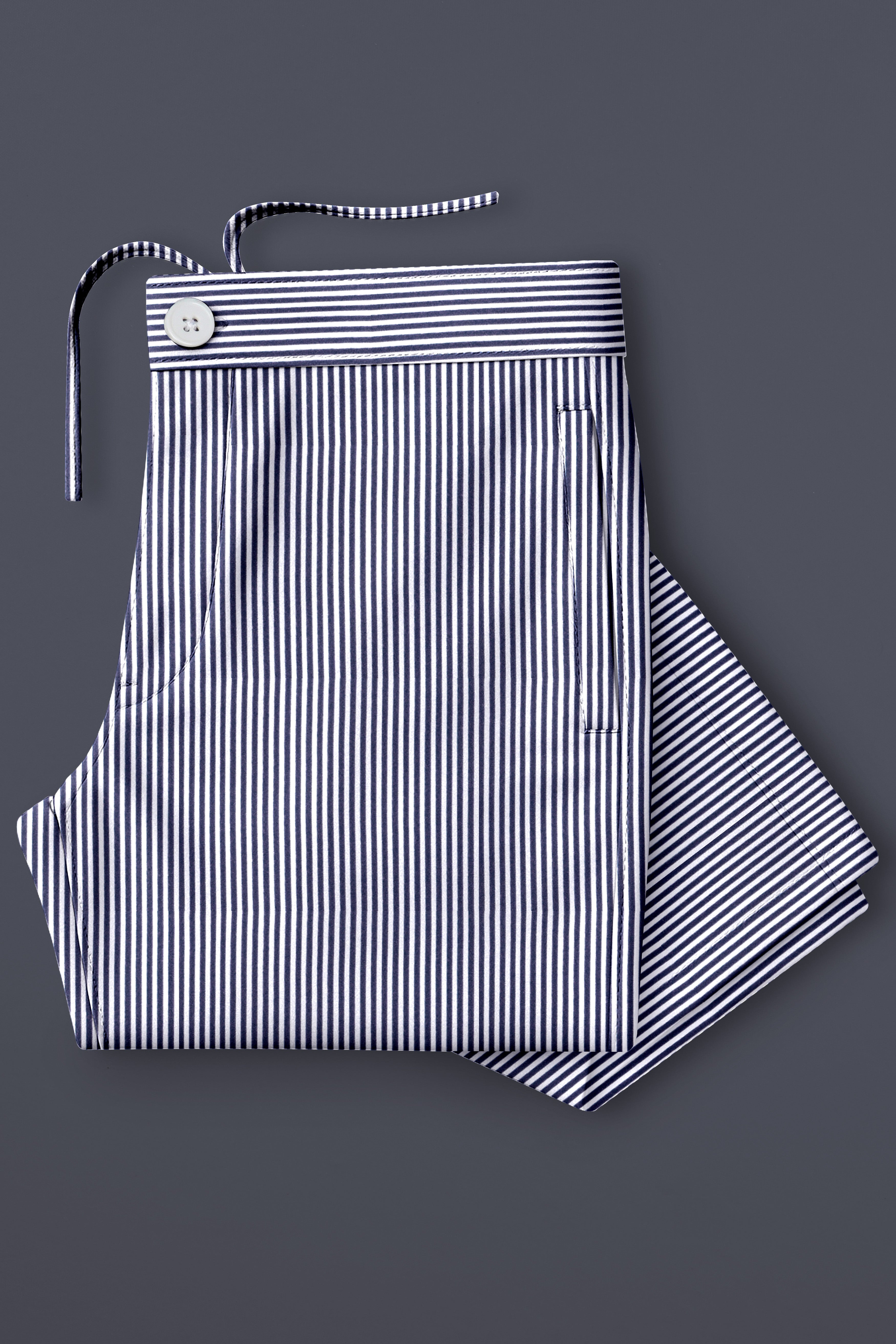 Strivelle-Ebony Blue And Bright White Striped Twill Premium Cotton Lounge Pant