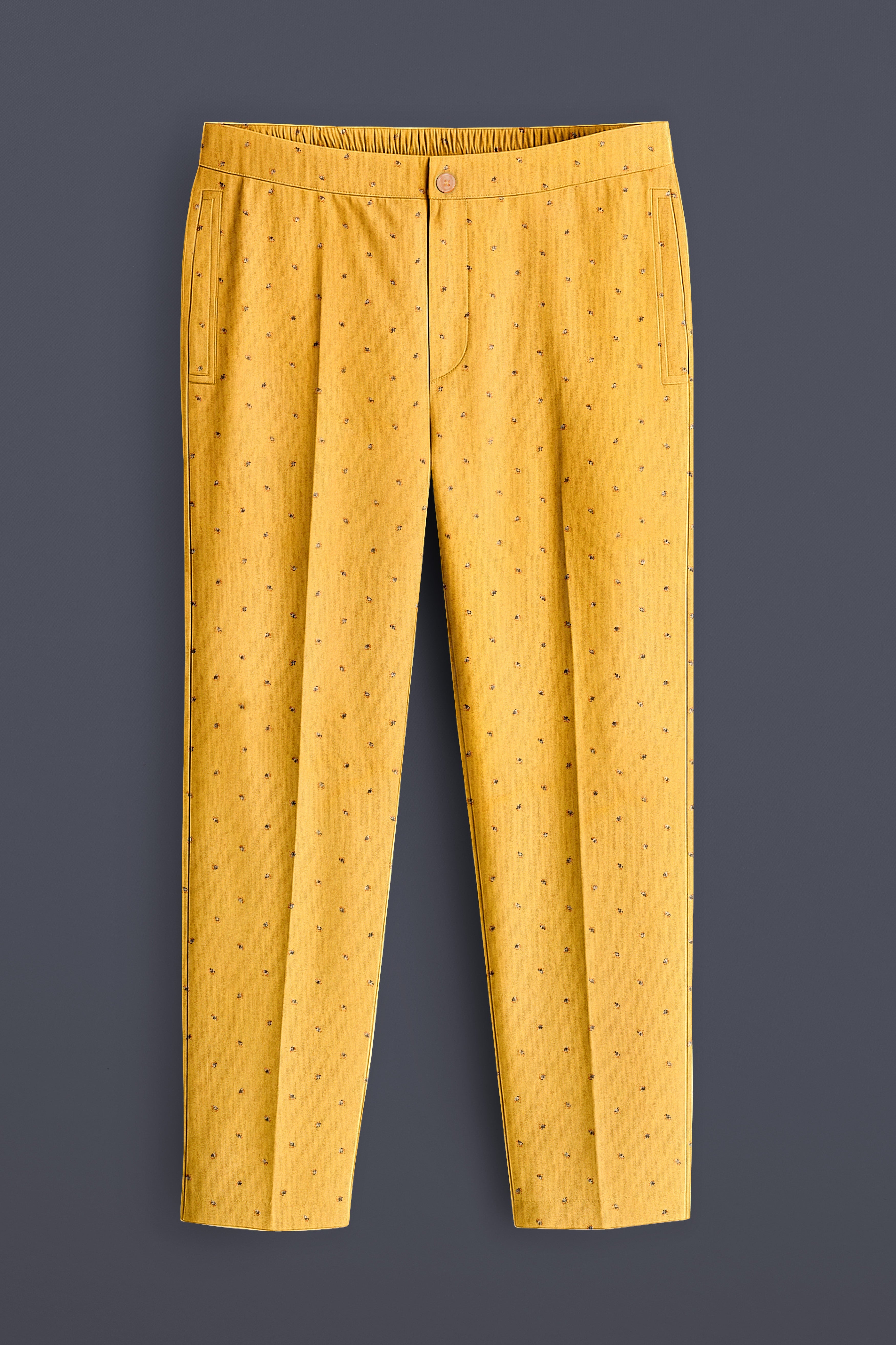 Aurelix-Saffron Yellow Printed Subtle Sheen Super Soft Premium Cotton Lounge Pant
