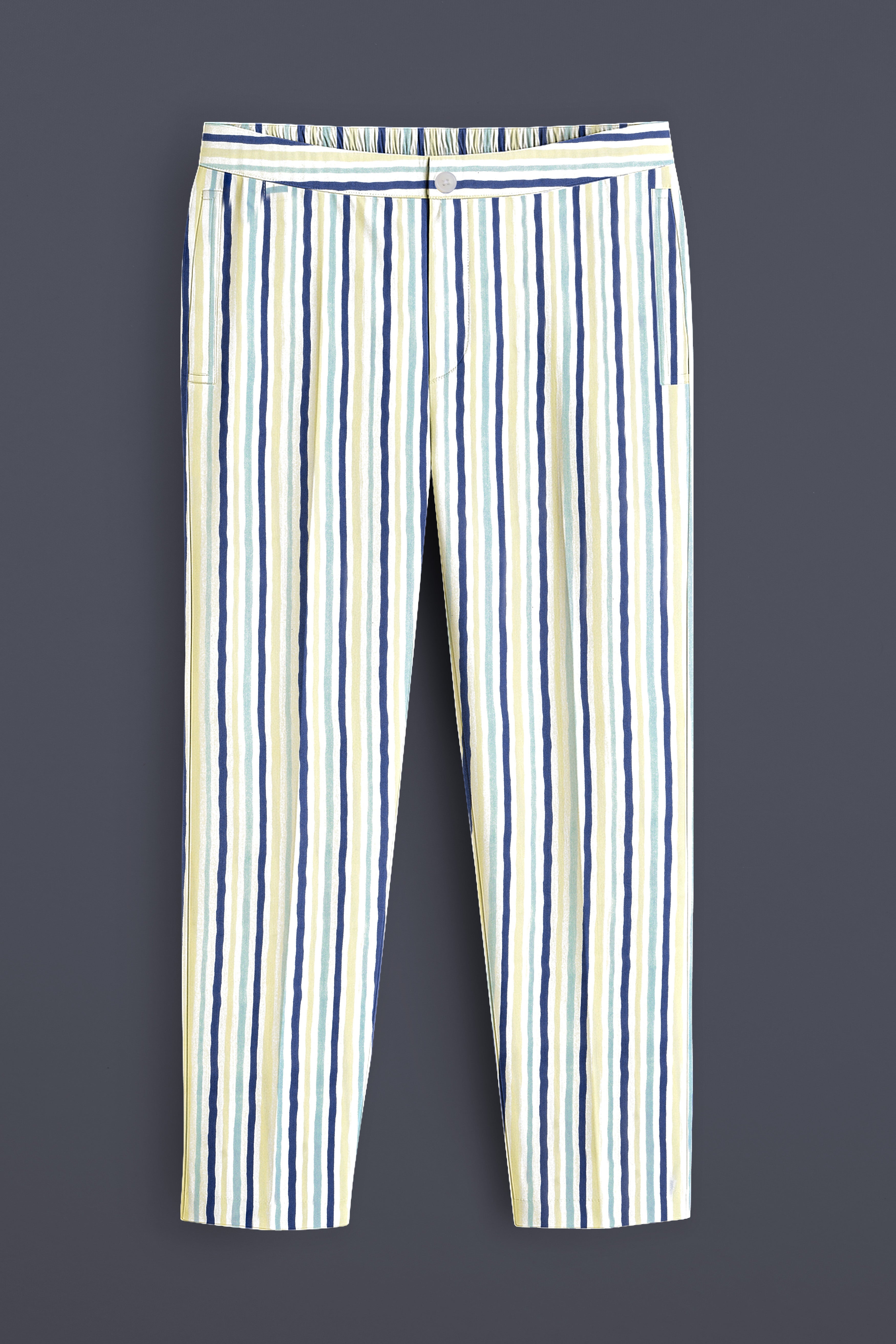 Whisora-Bright White And Astronaut Blue Striped Subtle Sheen Super Soft Premium Cotton Lounge Pant