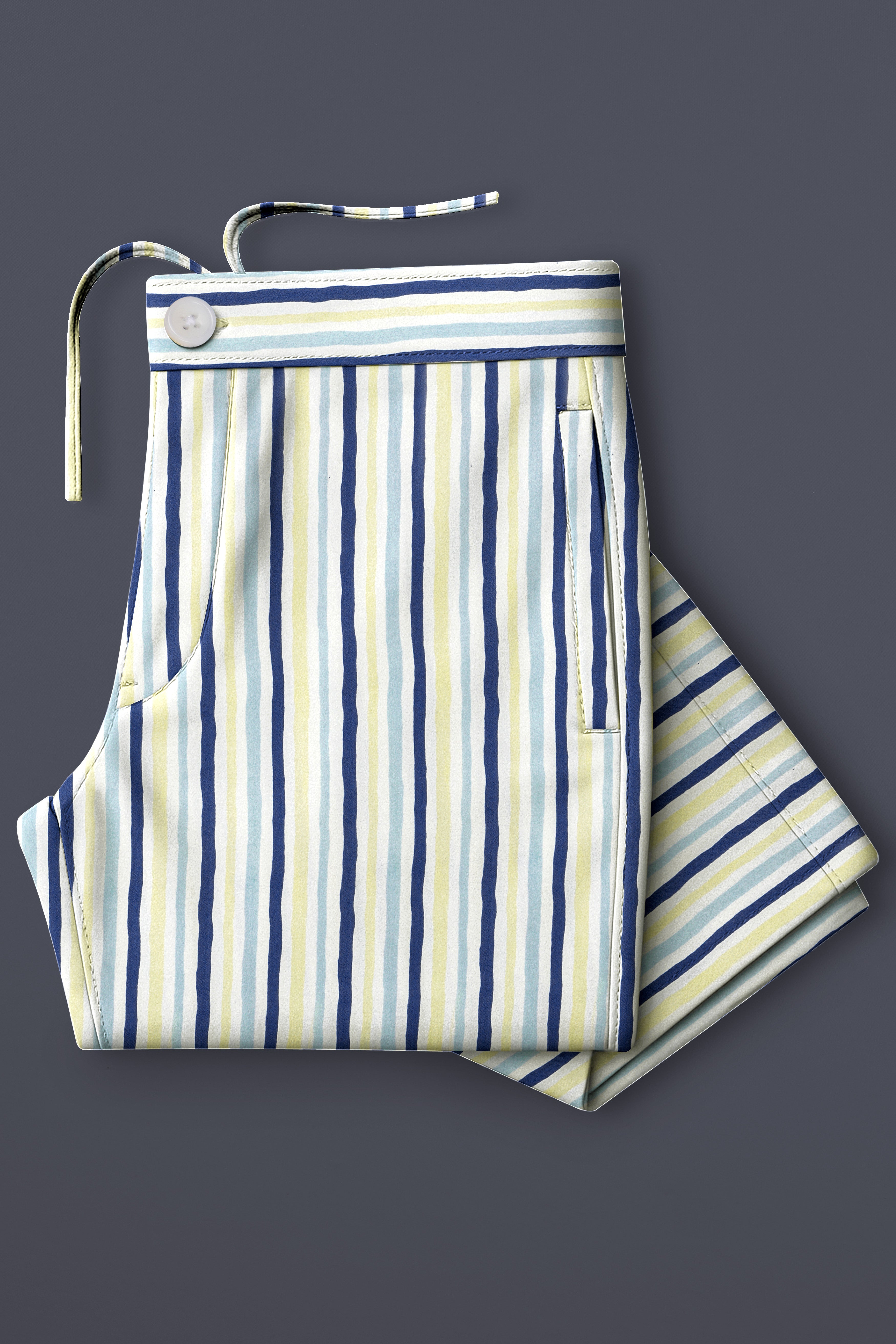 Whisora-Bright White And Astronaut Blue Striped Subtle Sheen Super Soft Premium Cotton Lounge Pant