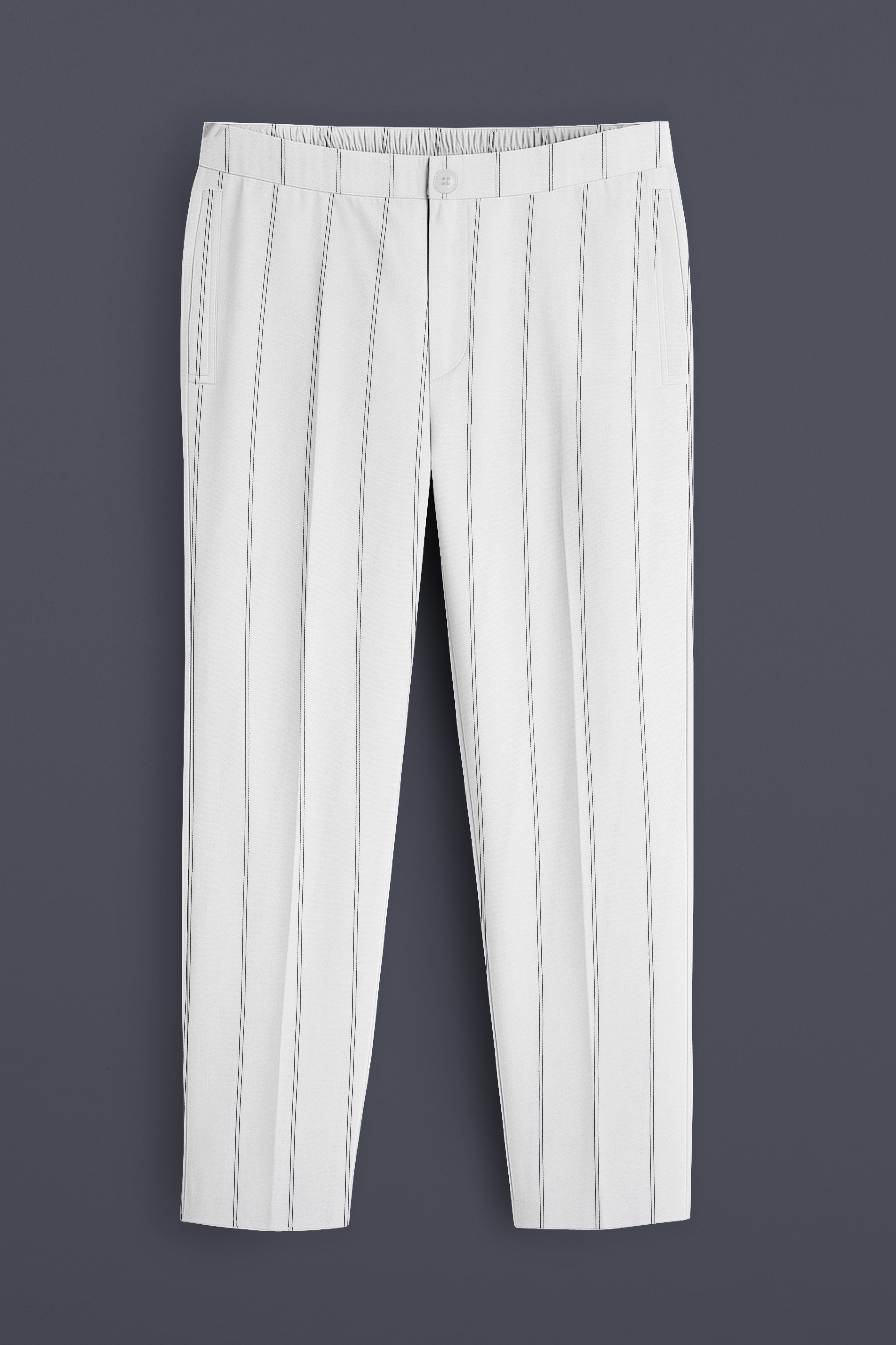 Striona-Bright White Striped Oxford Premium Cotton Lounge Pant