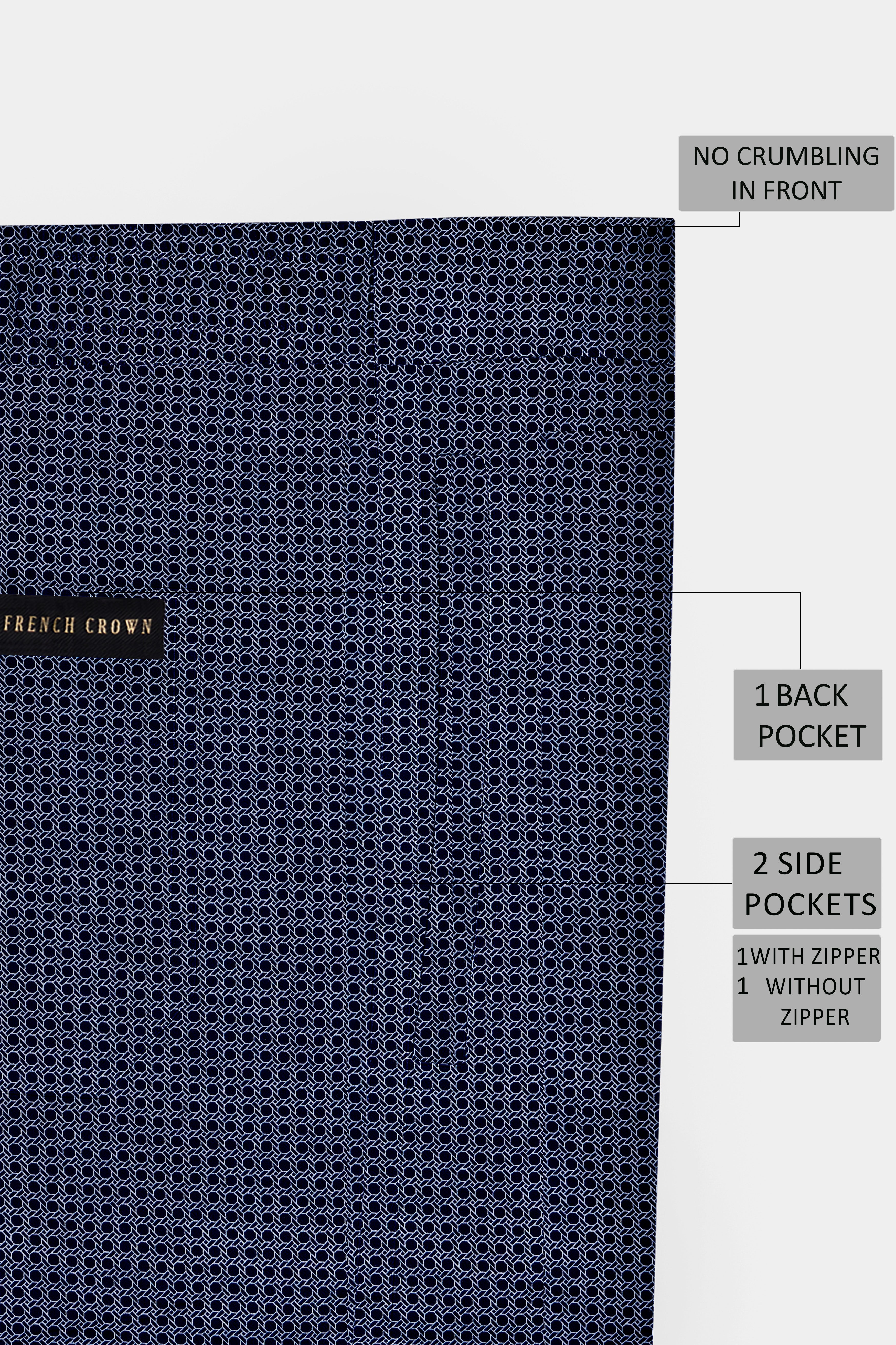Cirvara-Ebony Blue Geometric Dot Printed Poplin Giza Cotton Lounge Pant