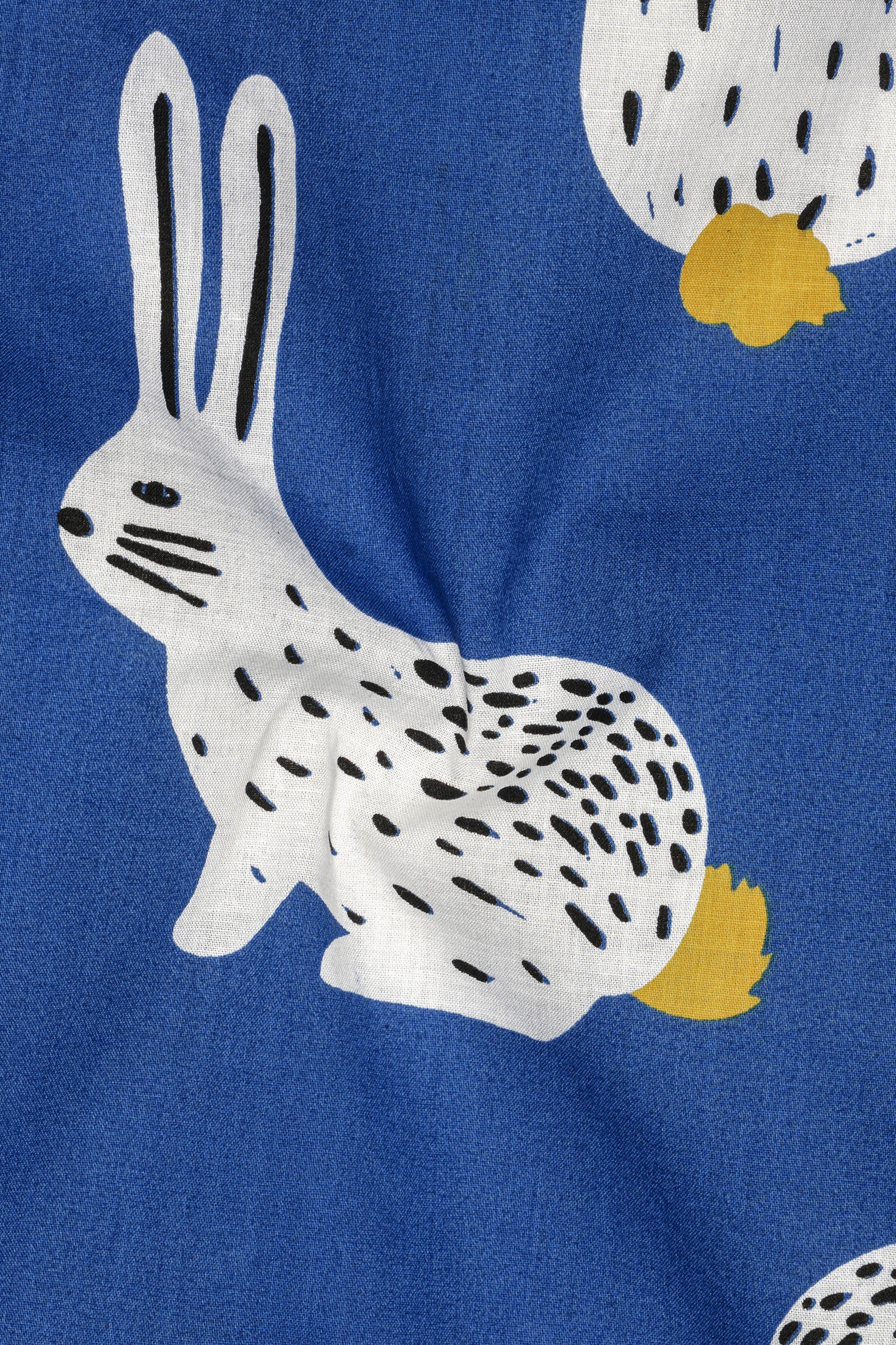 Lapiora-Tory Blue Rabbit Printed Poplin Giza Cotton Lounge Pant