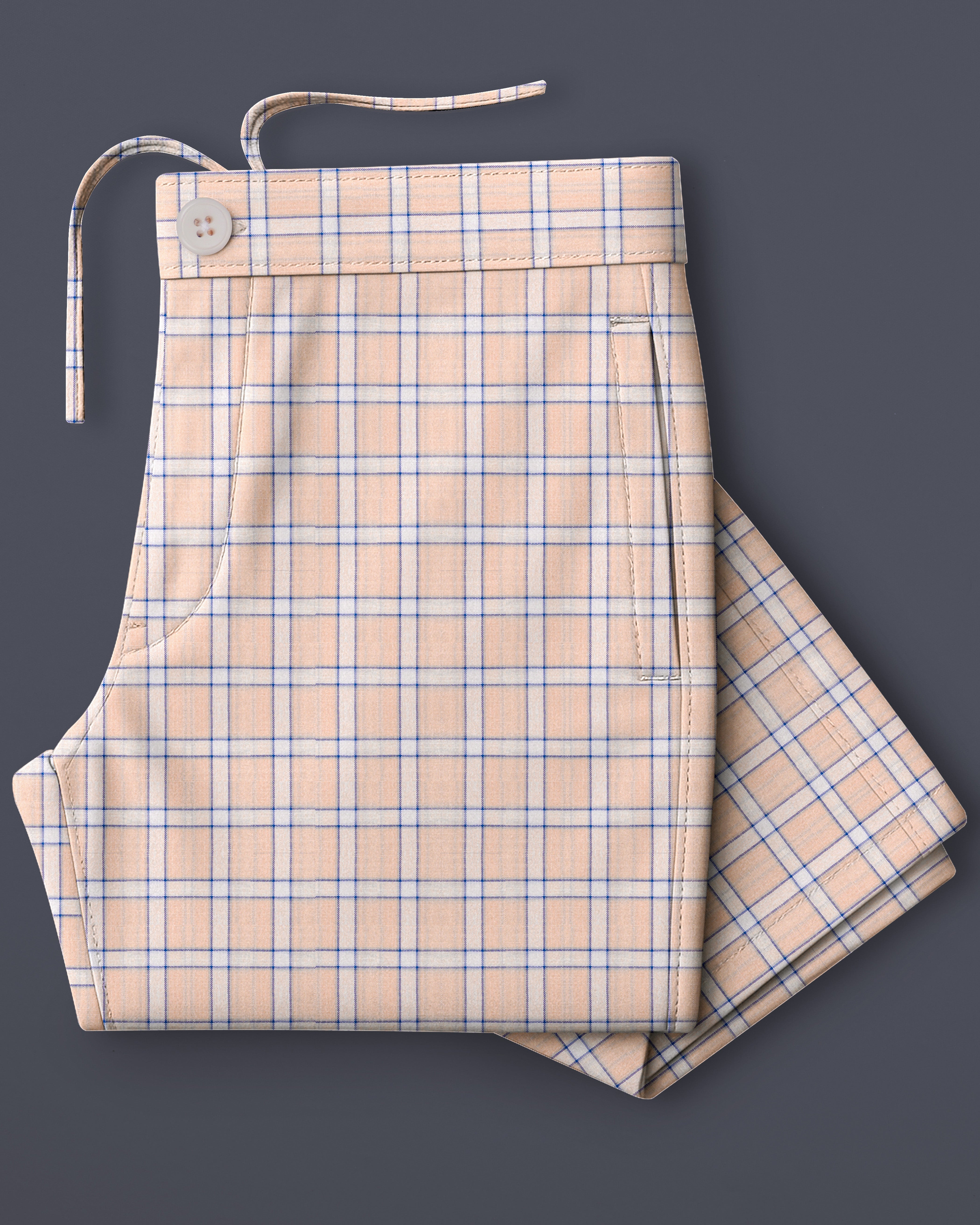 Plaivora-Pavlova Peach Plaid Luxurious Linen Lounge Pant