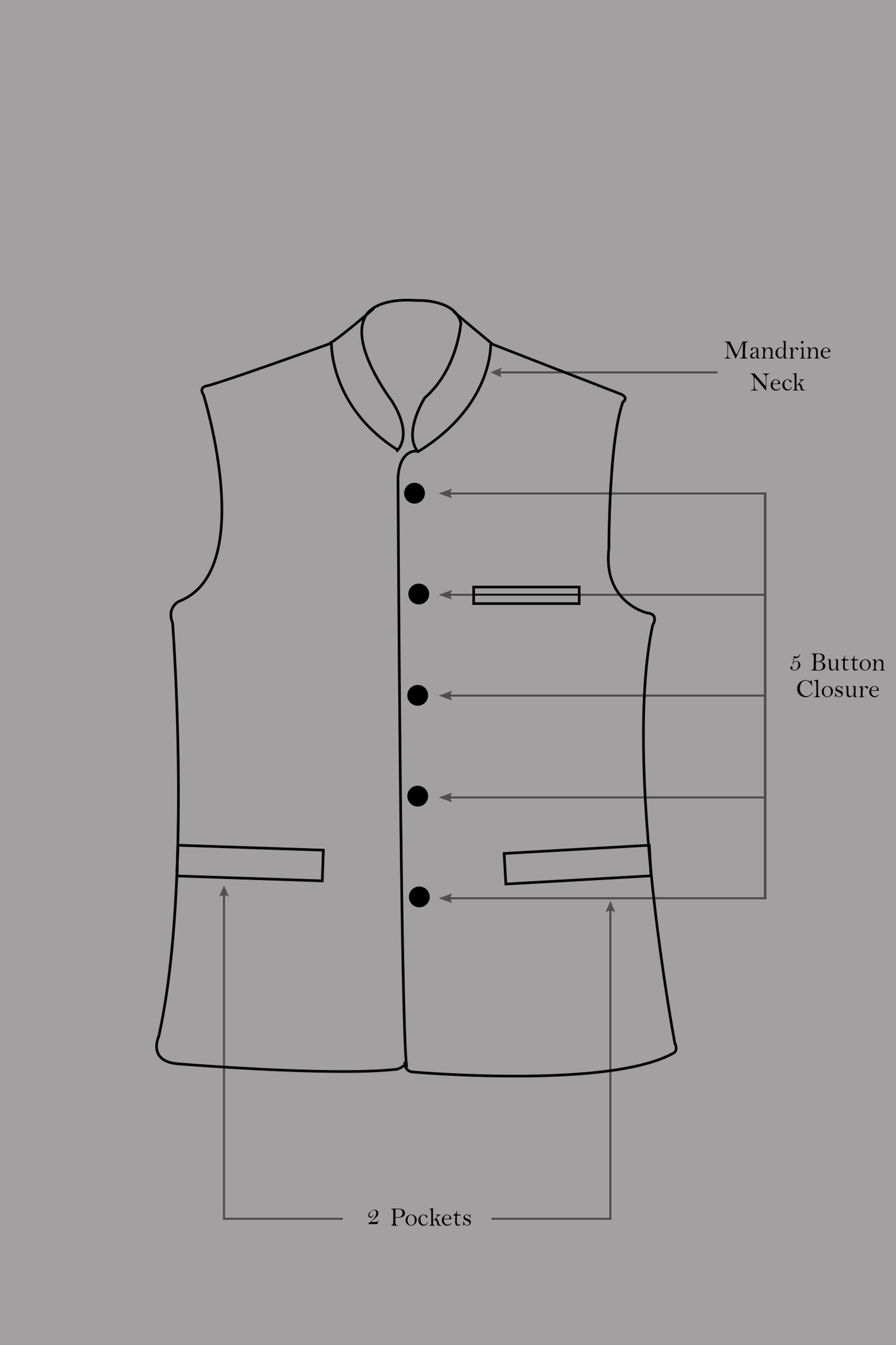 Iridium Gray Subtle Checkered Wool Rich Cross Placket Bandhgala Suit