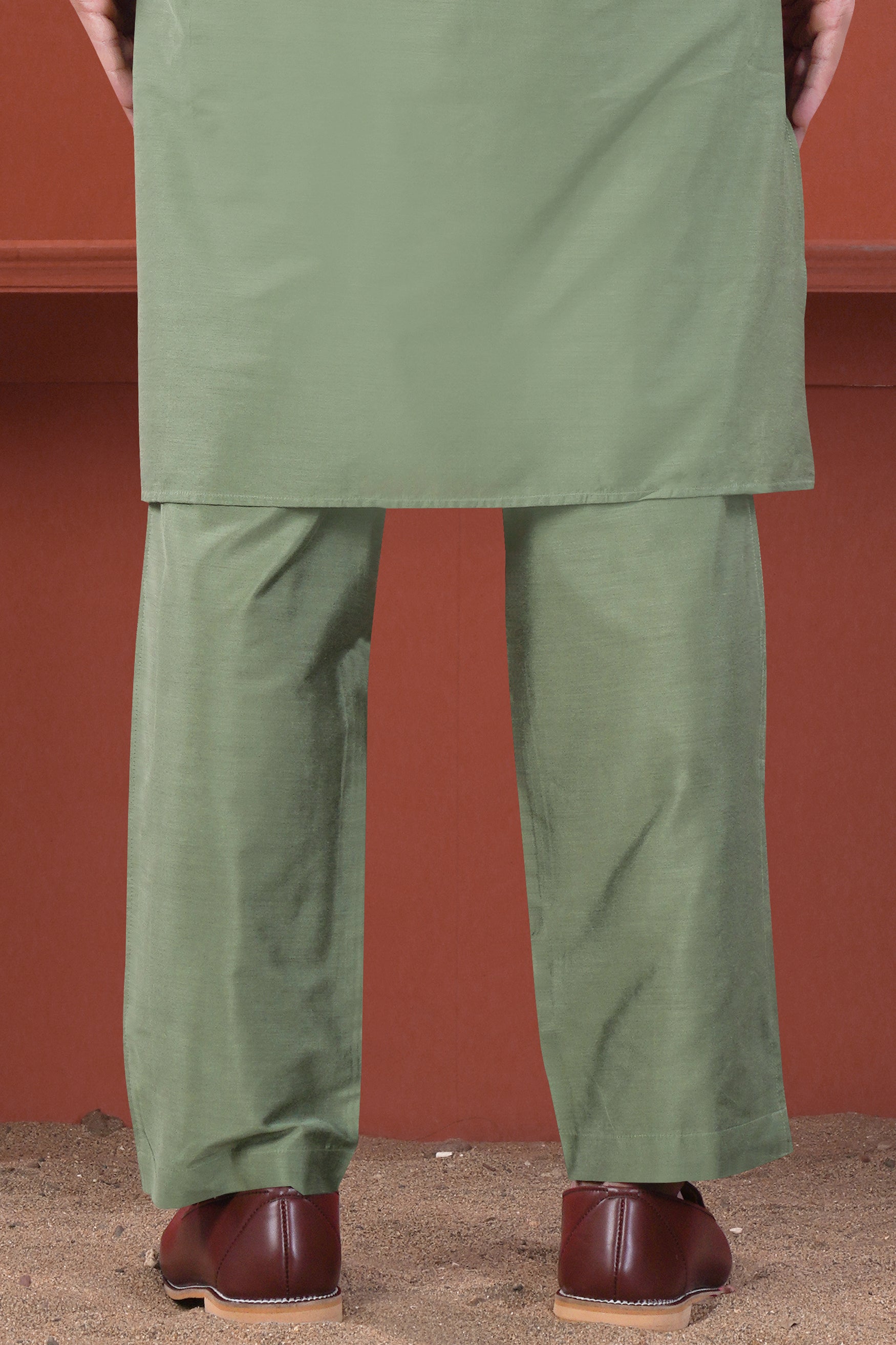 Olive Green Subtle Sheen Viscose Pajama F-8946