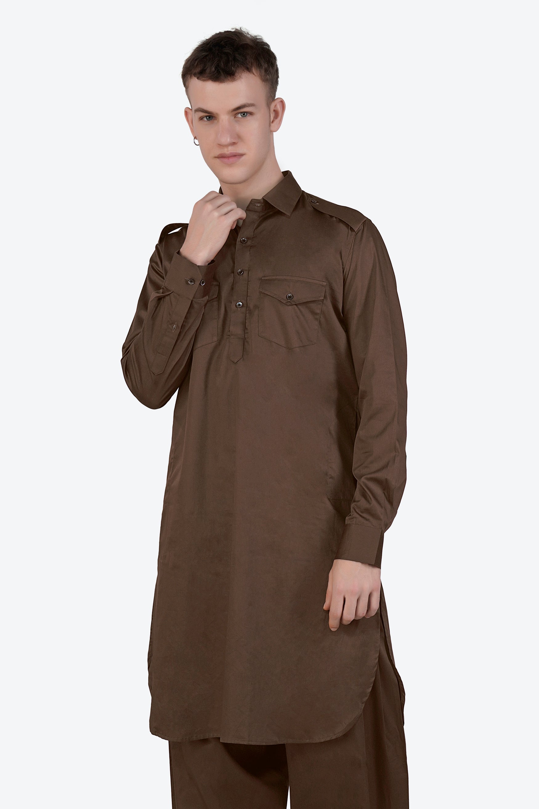 Medium Taupe Brown Subtle Sheen Super Soft Premium Cotton Pathani