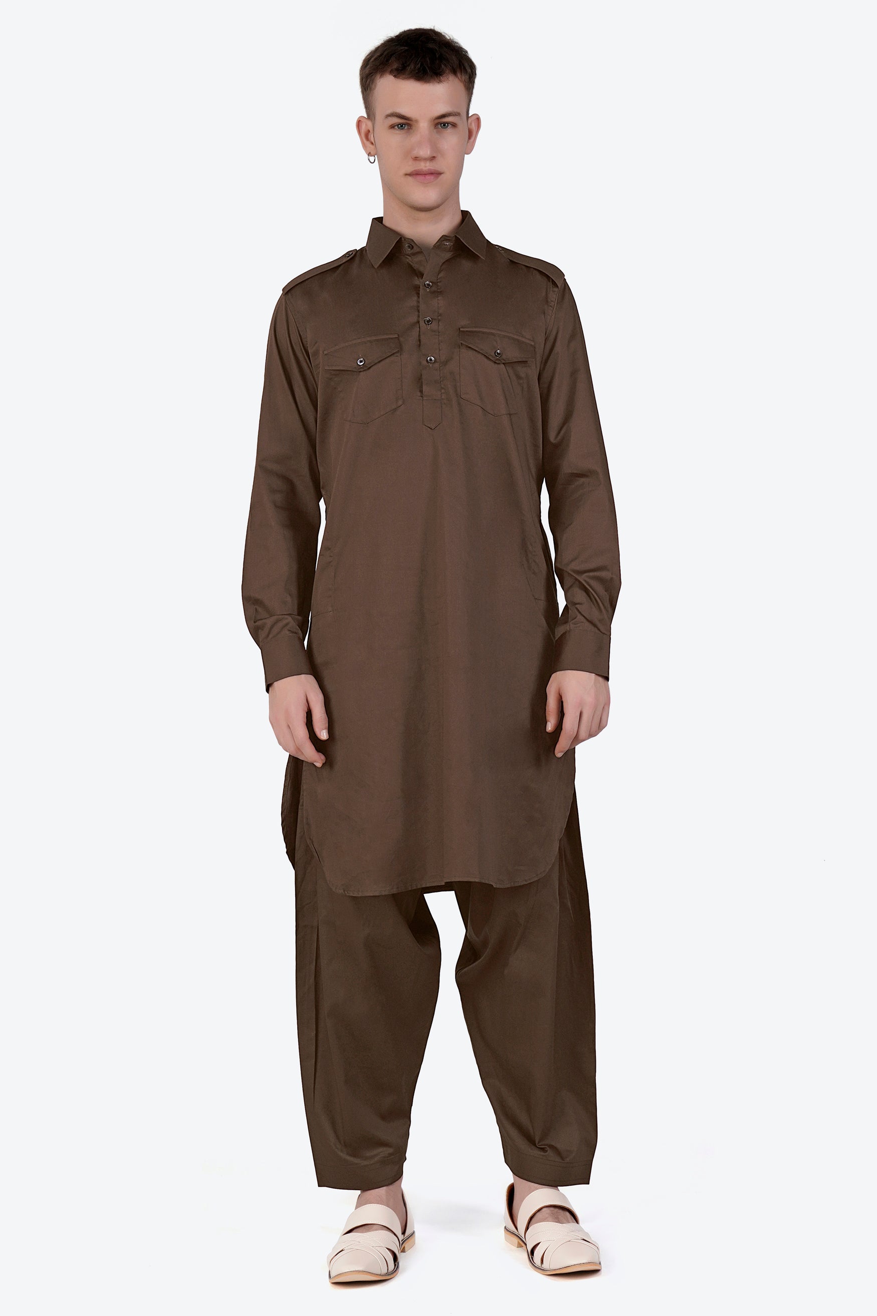 Medium Taupe Brown Subtle Sheen Super Soft Premium Cotton Pathani