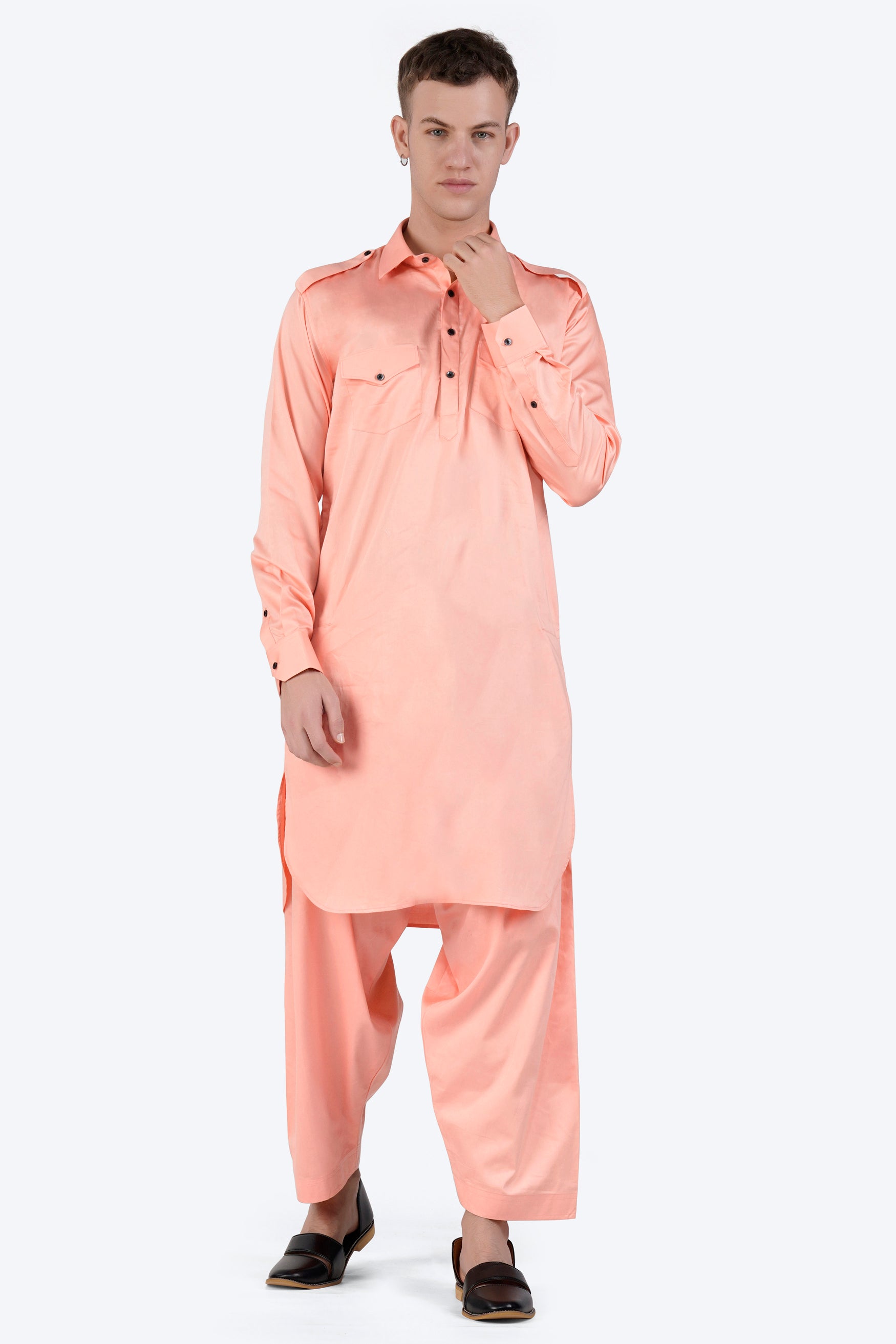 Melon Peach Subtle Sheen Super Soft Premium Cotton Pathani