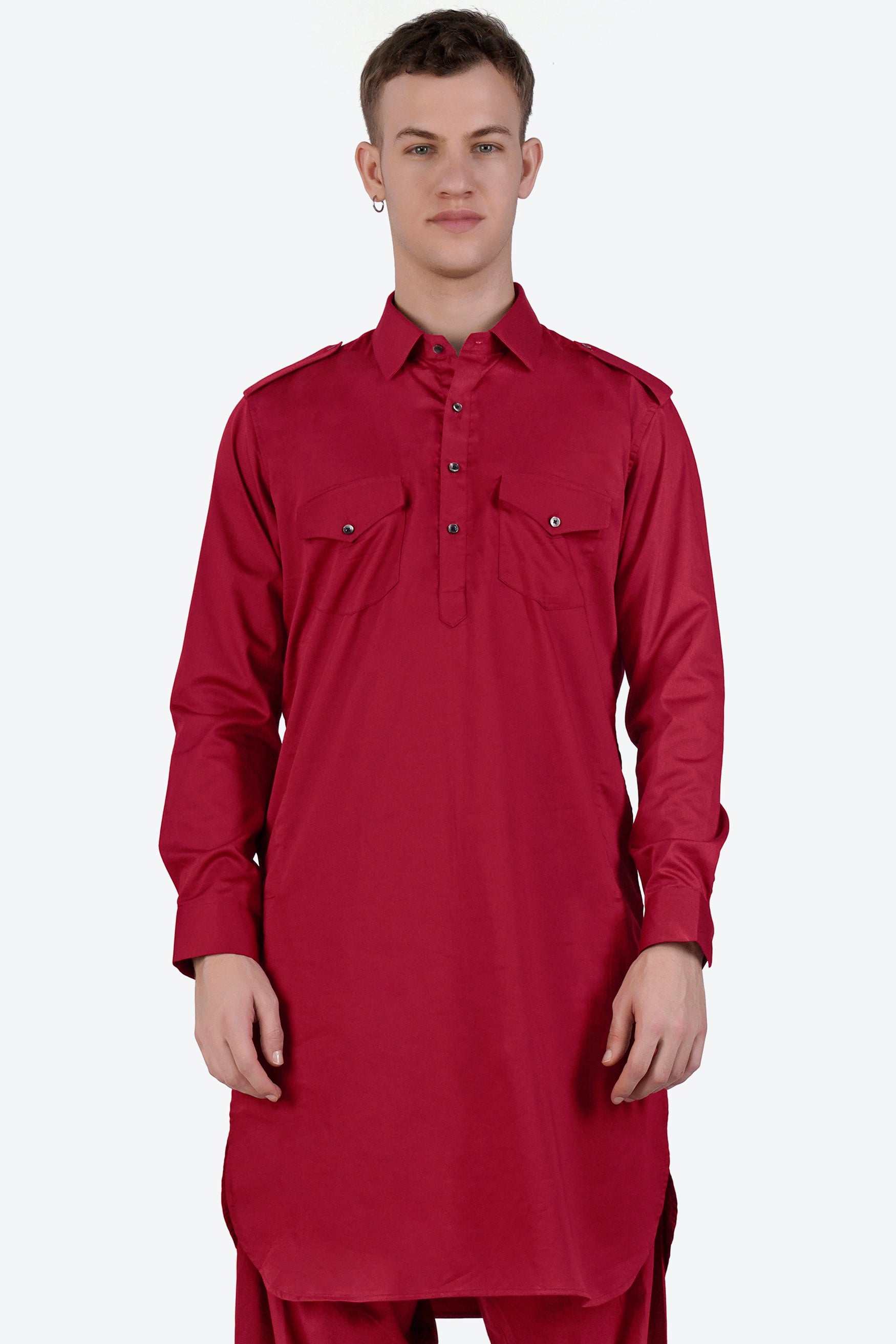 Vivid Auburn Red Subtle Sheen Super Soft Premium Cotton Pathani