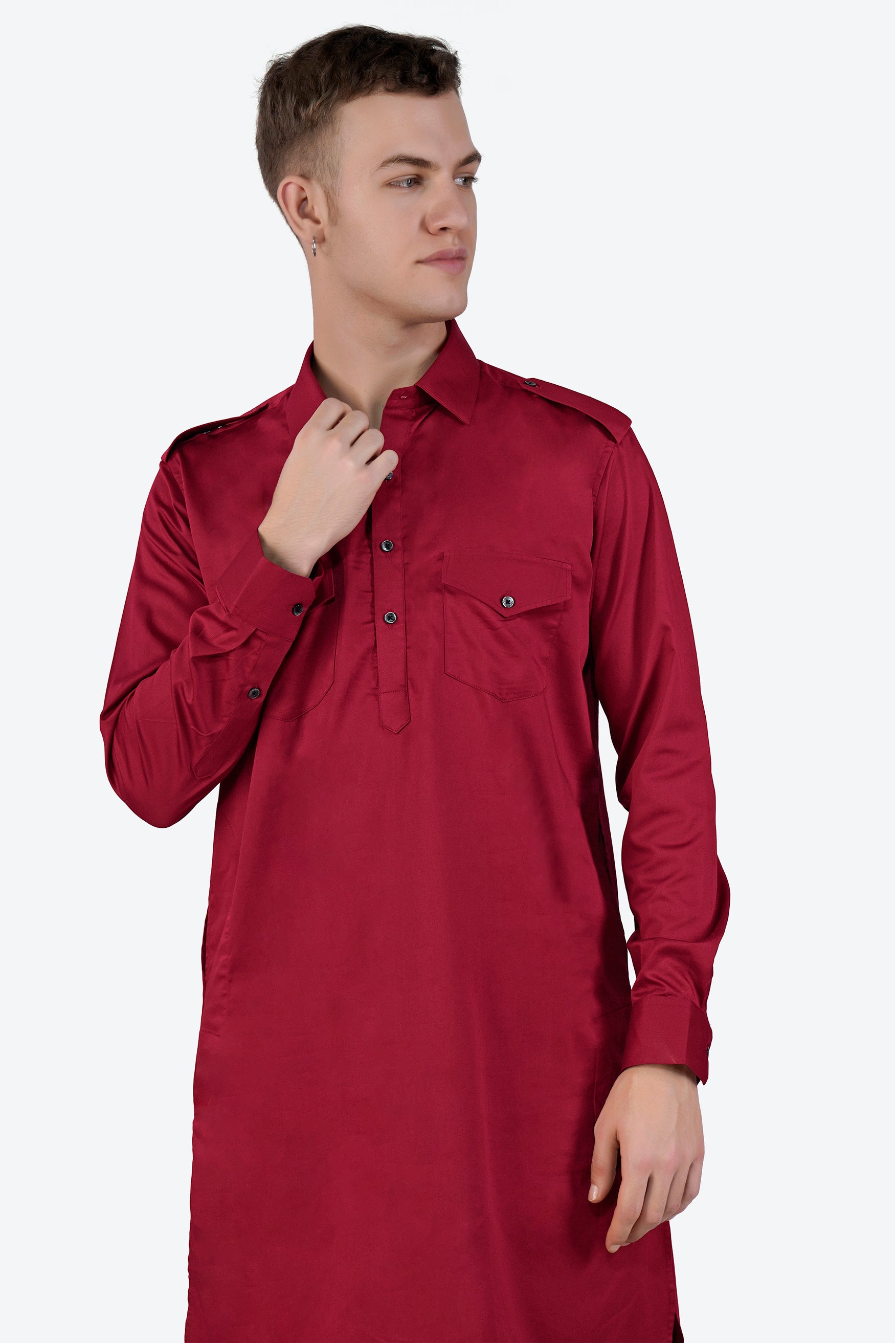 Vivid Auburn Red Subtle Sheen Super Soft Premium Cotton Pathani