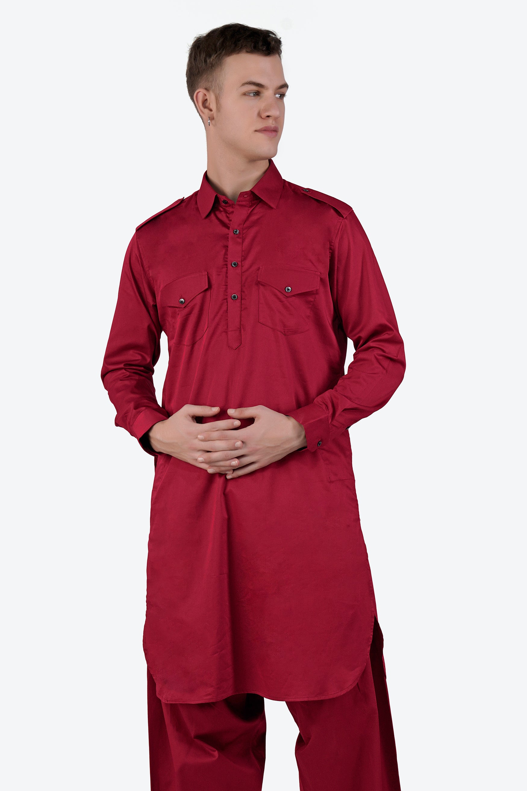 Vivid Auburn Red Subtle Sheen Super Soft Premium Cotton Pathani