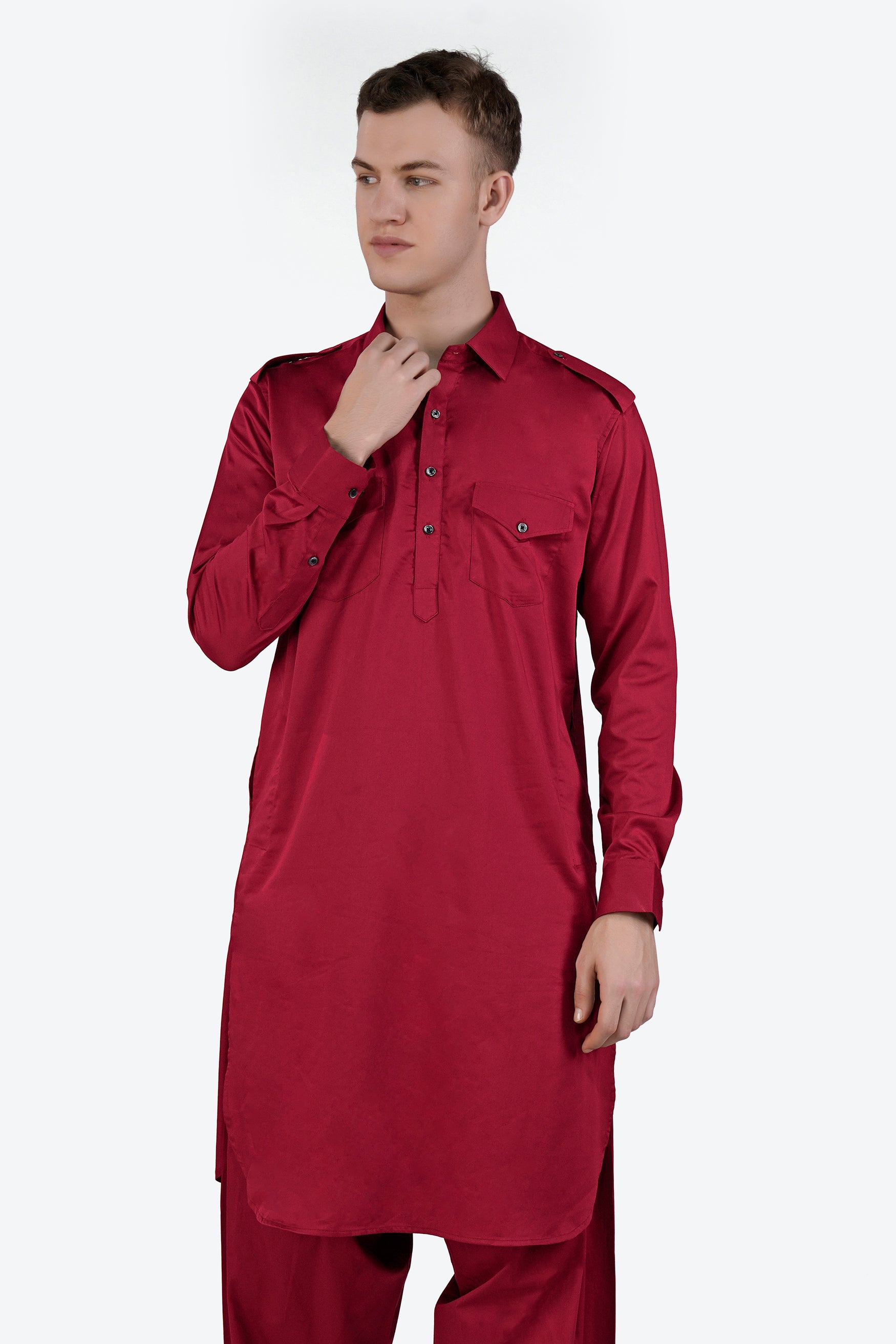 Vivid Auburn Red Subtle Sheen Super Soft Premium Cotton Pathani