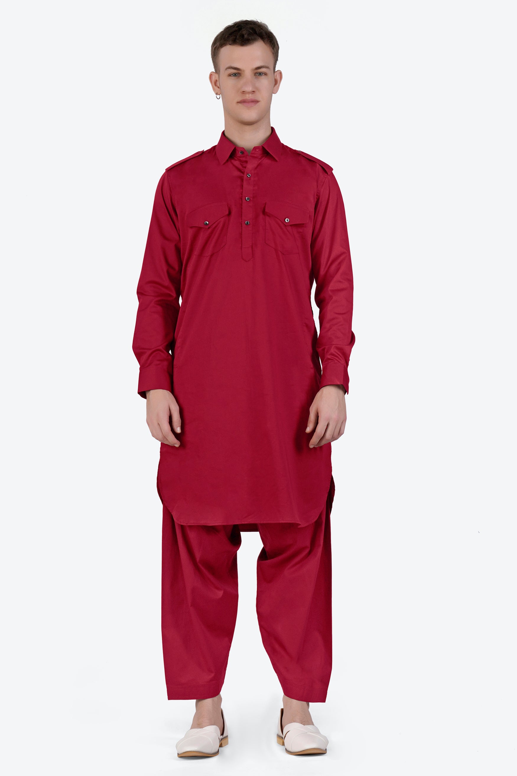 Vivid Auburn Red Subtle Sheen Super Soft Premium Cotton Pathani