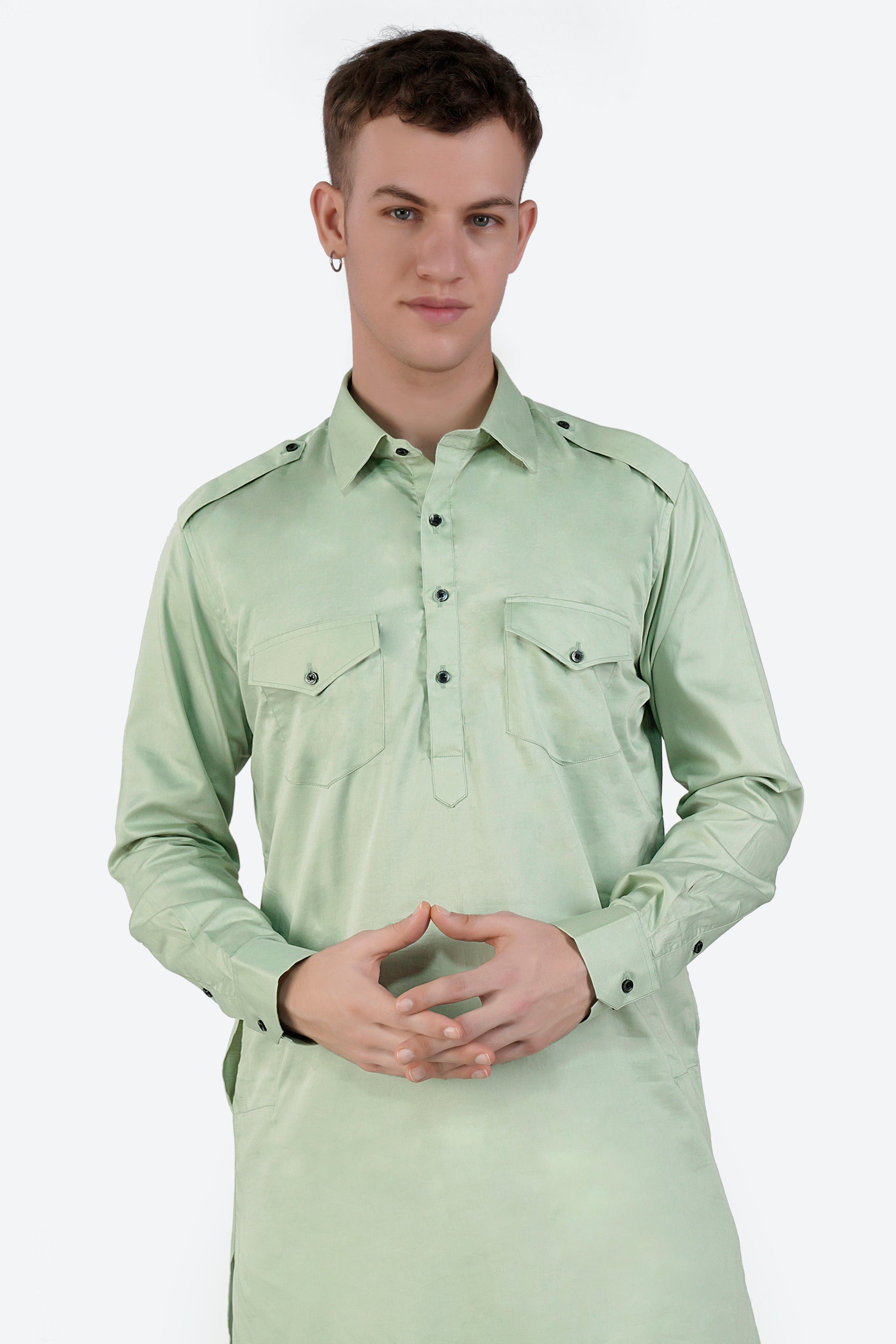 Coriander Green Subtle Sheen Super Soft Premium Cotton Pathani