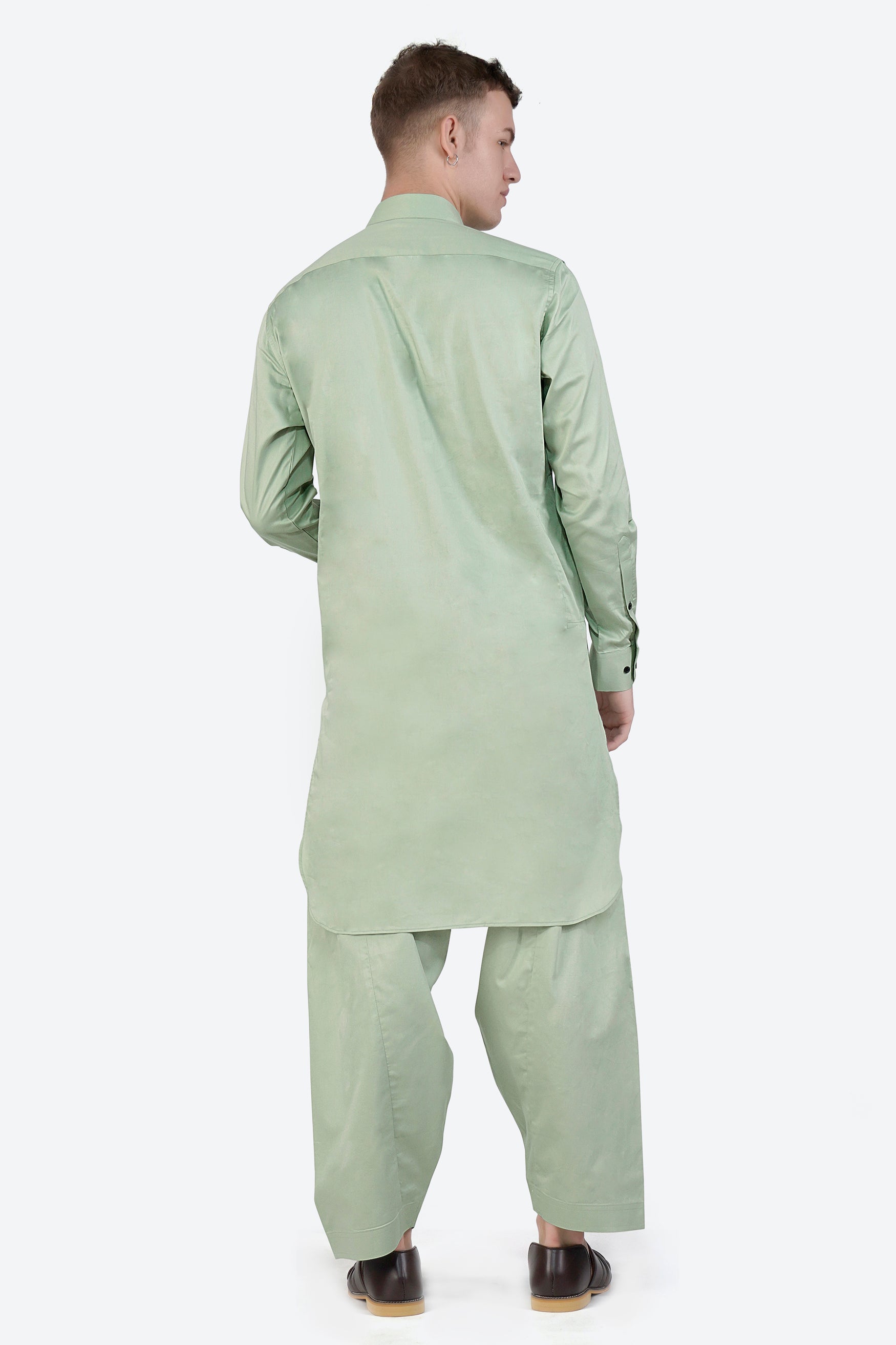 Coriander Green Subtle Sheen Super Soft Premium Cotton Pathani