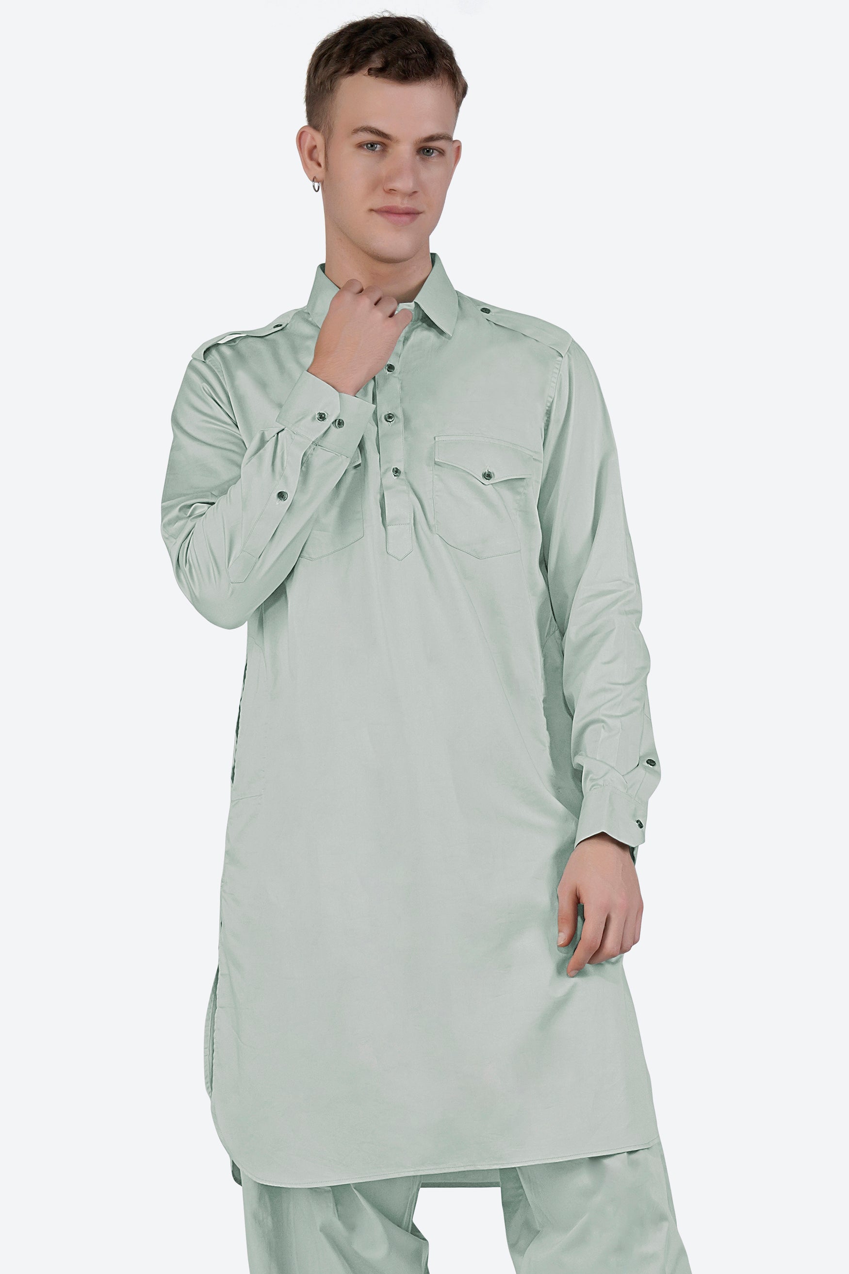 Periglacial Green Subtle Sheen Super Soft Premium Cotton Pathani