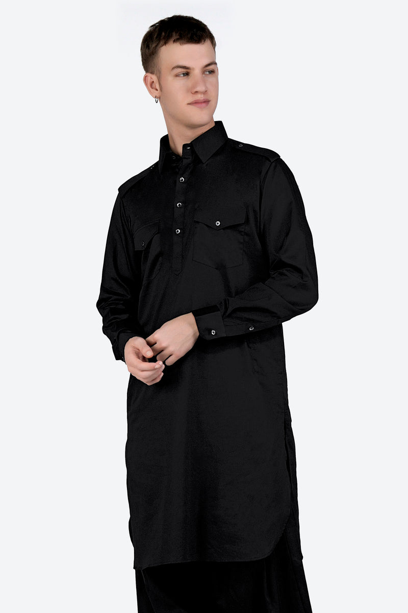 JADE BLACK SUBTLE SHEEN SUPER SOFT PREMIUM COTTON PATHANI