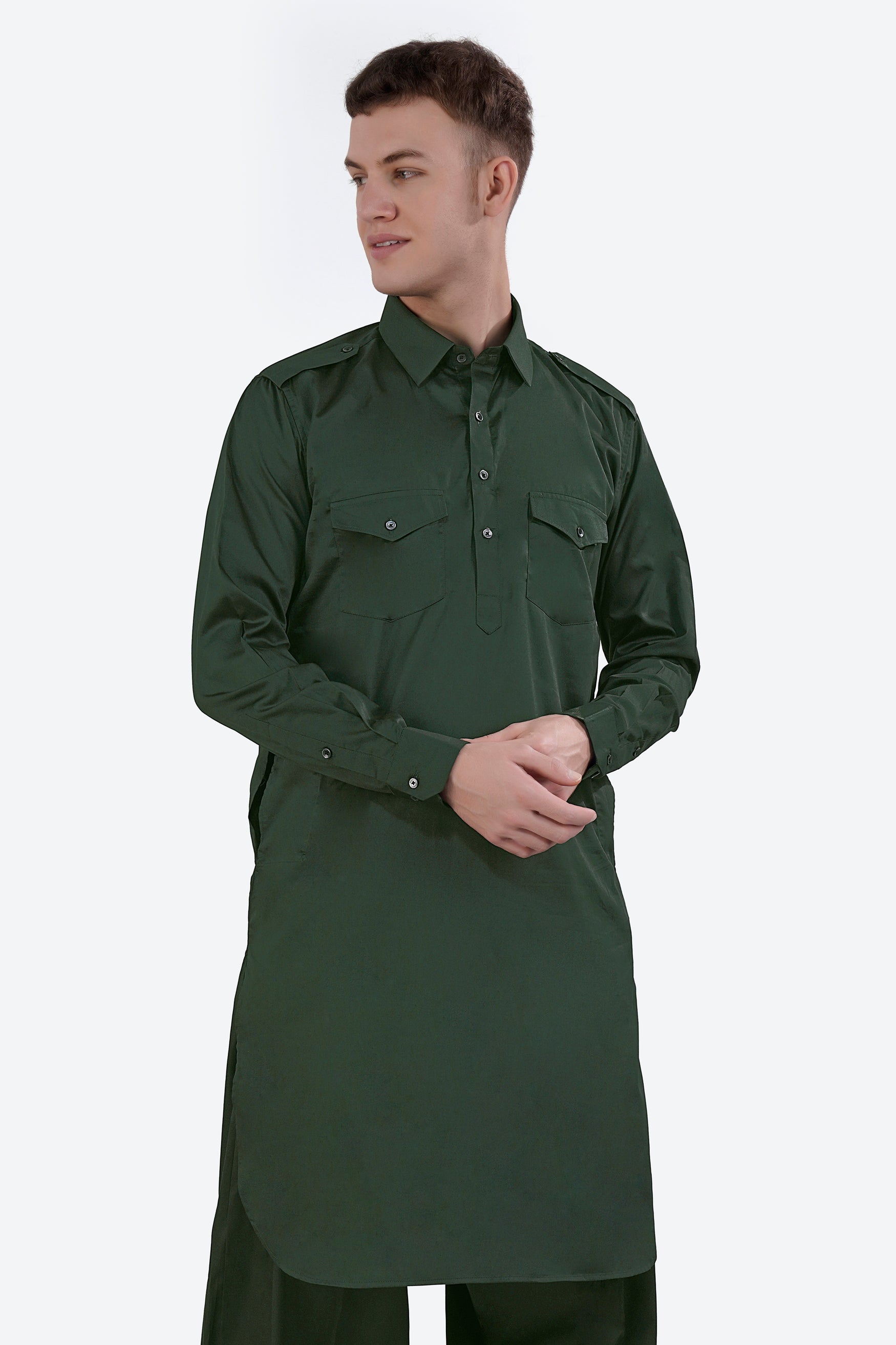 Timber Green Subtle Sheen Super Soft Premium Cotton Pathani