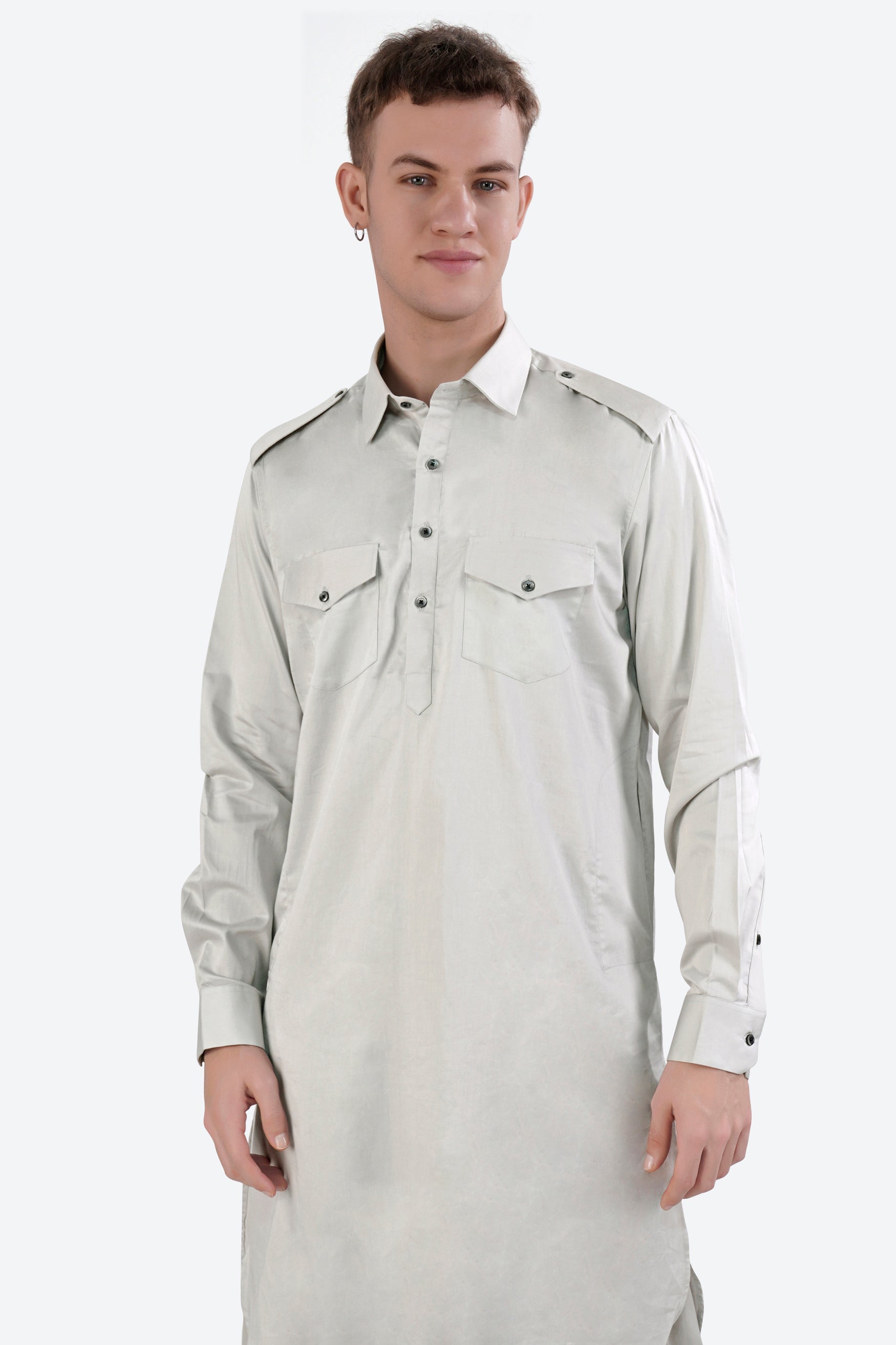 Celeste Gray Subtle Sheen Super Soft Premium Cotton Pathani