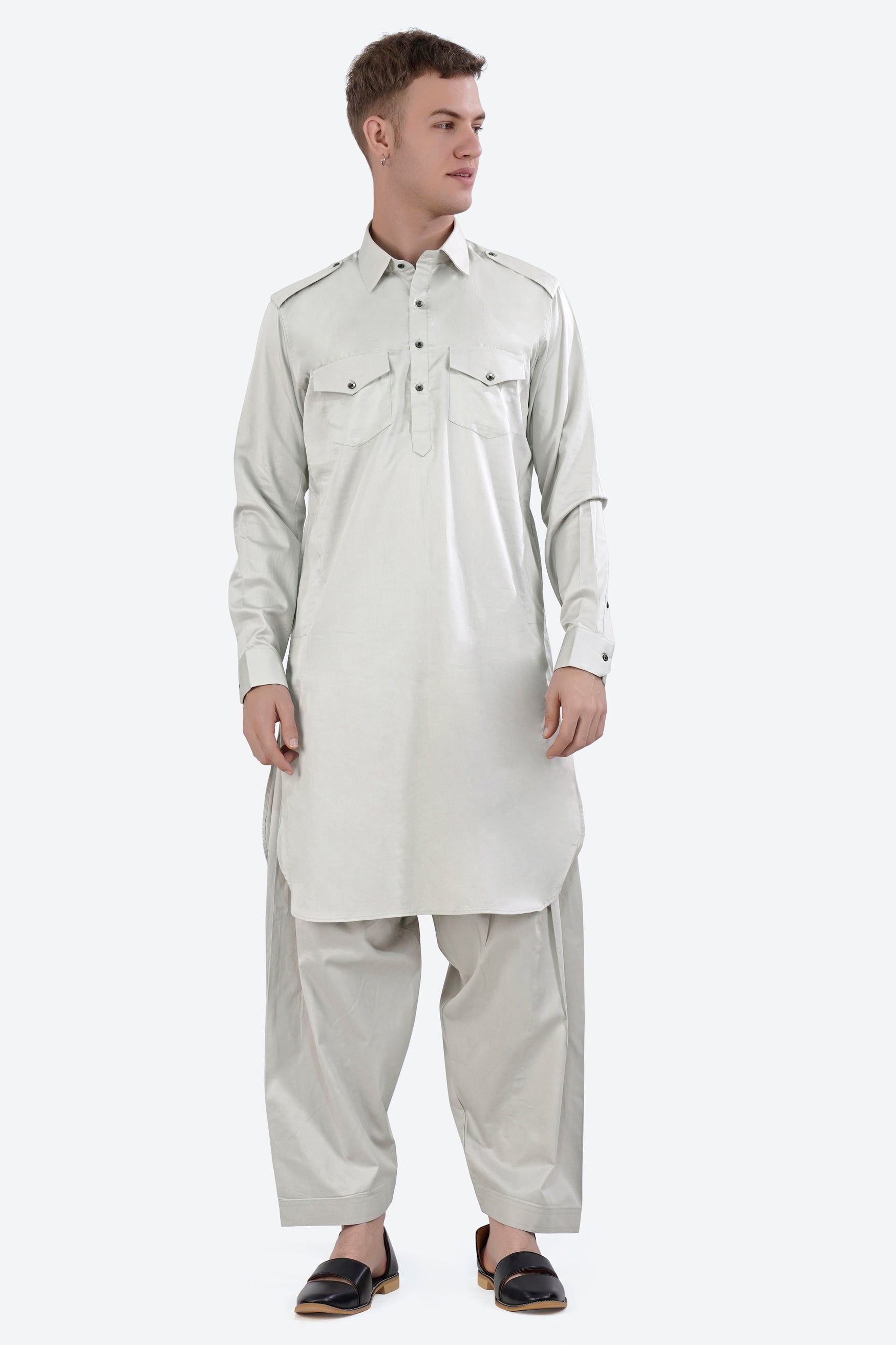 Celeste Gray Subtle Sheen Super Soft Premium Cotton Pathani