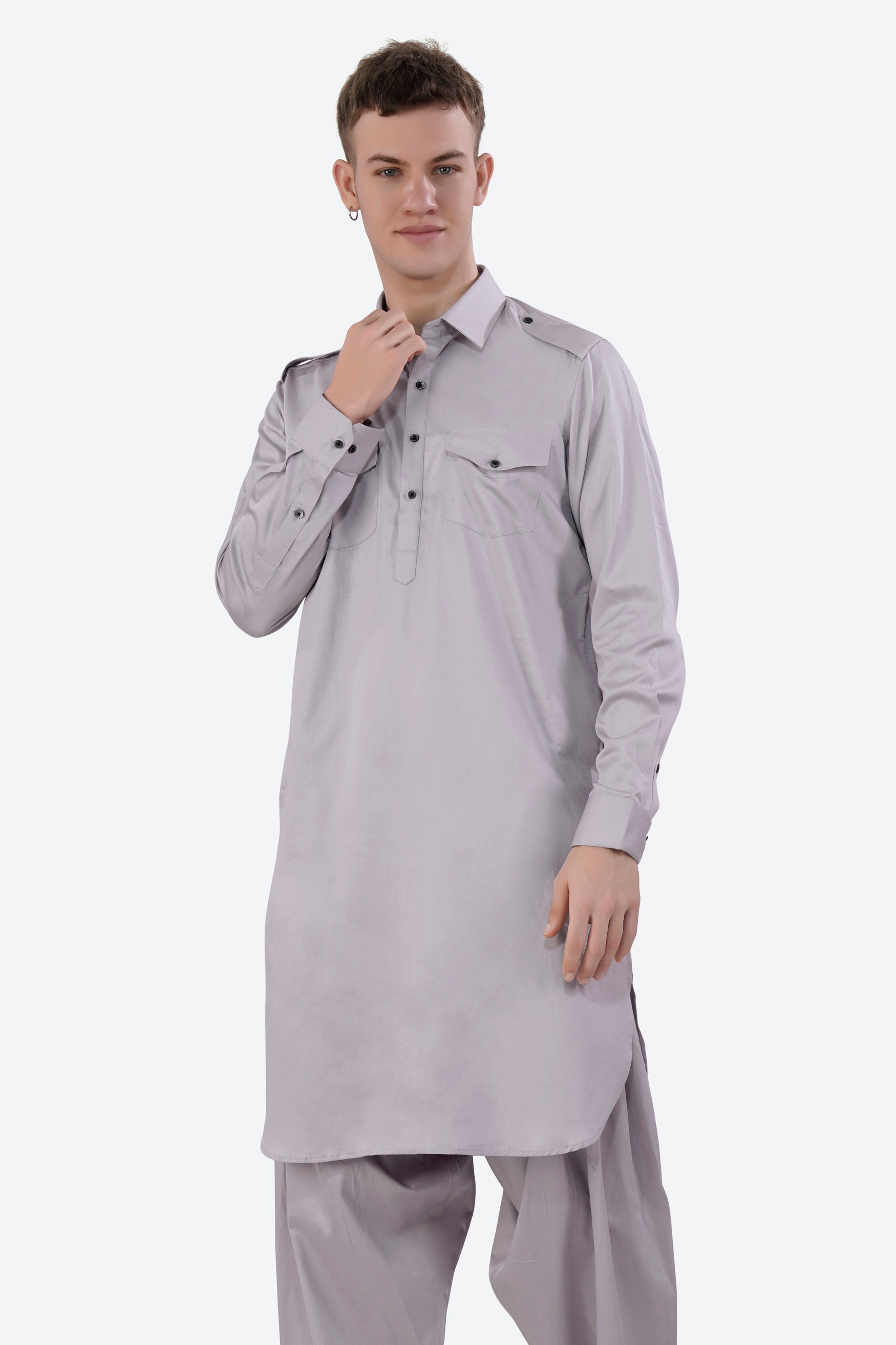 Pale Slate Lavender Subtle Sheen Super Soft Premium Cotton Pathani