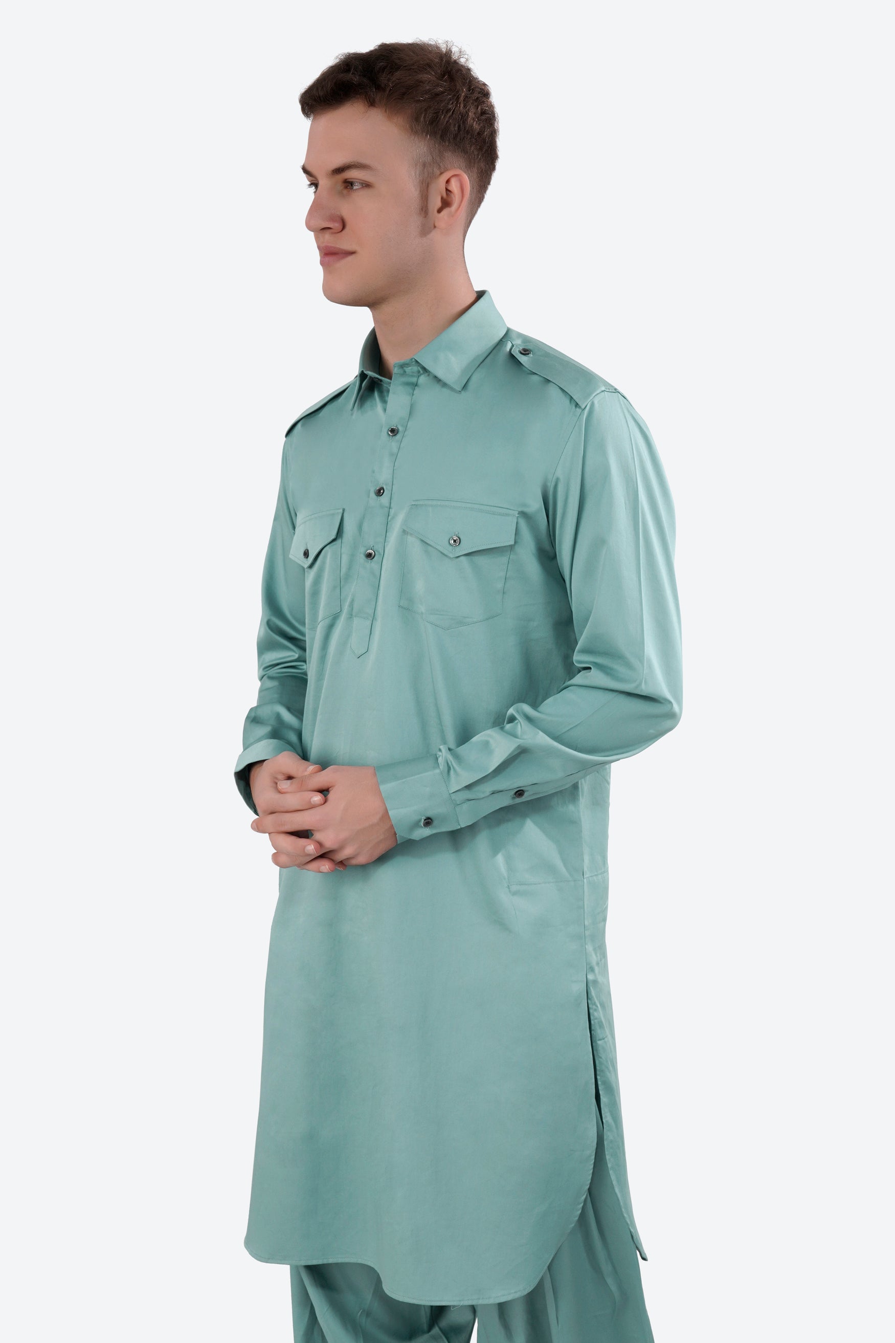 Neptune Blue Subtle Sheen Super Soft Premium Cotton Pathani