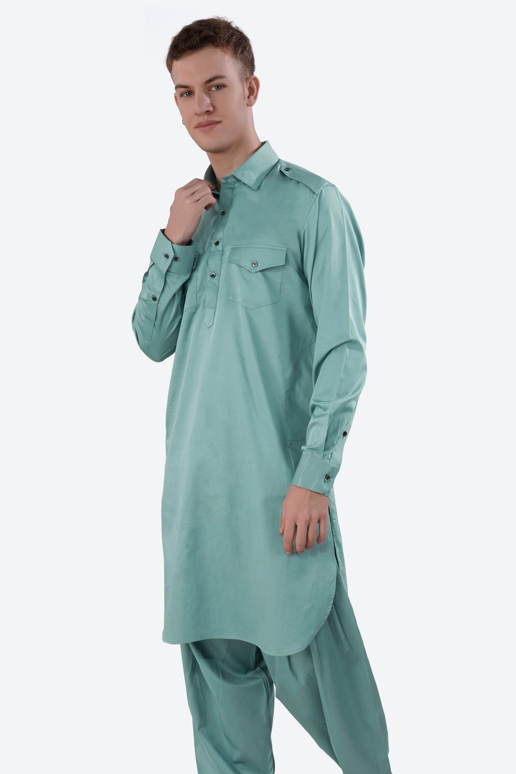 Neptune Blue Subtle Sheen Super Soft Premium Cotton Pathani