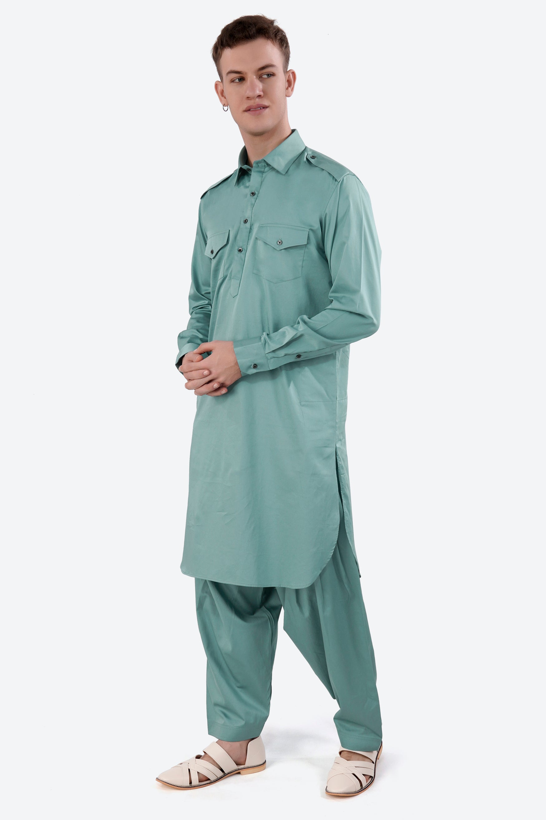 Neptune Blue Subtle Sheen Super Soft Premium Cotton Pathani