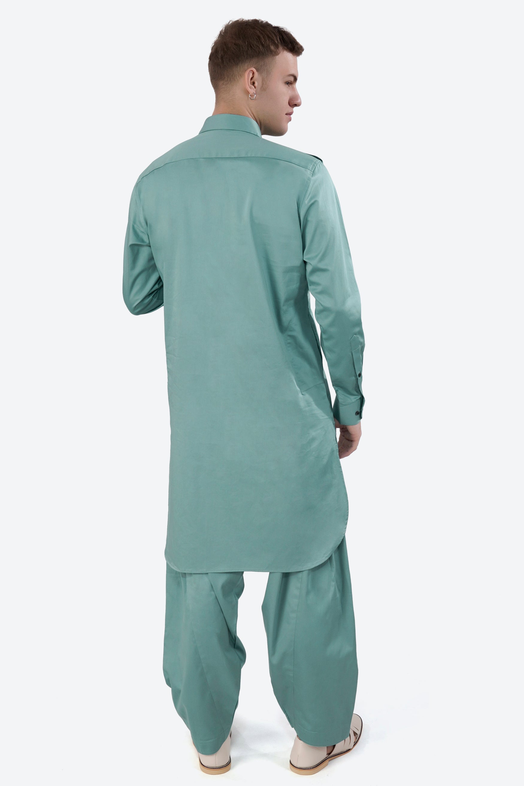 Neptune Blue Subtle Sheen Super Soft Premium Cotton Pathani