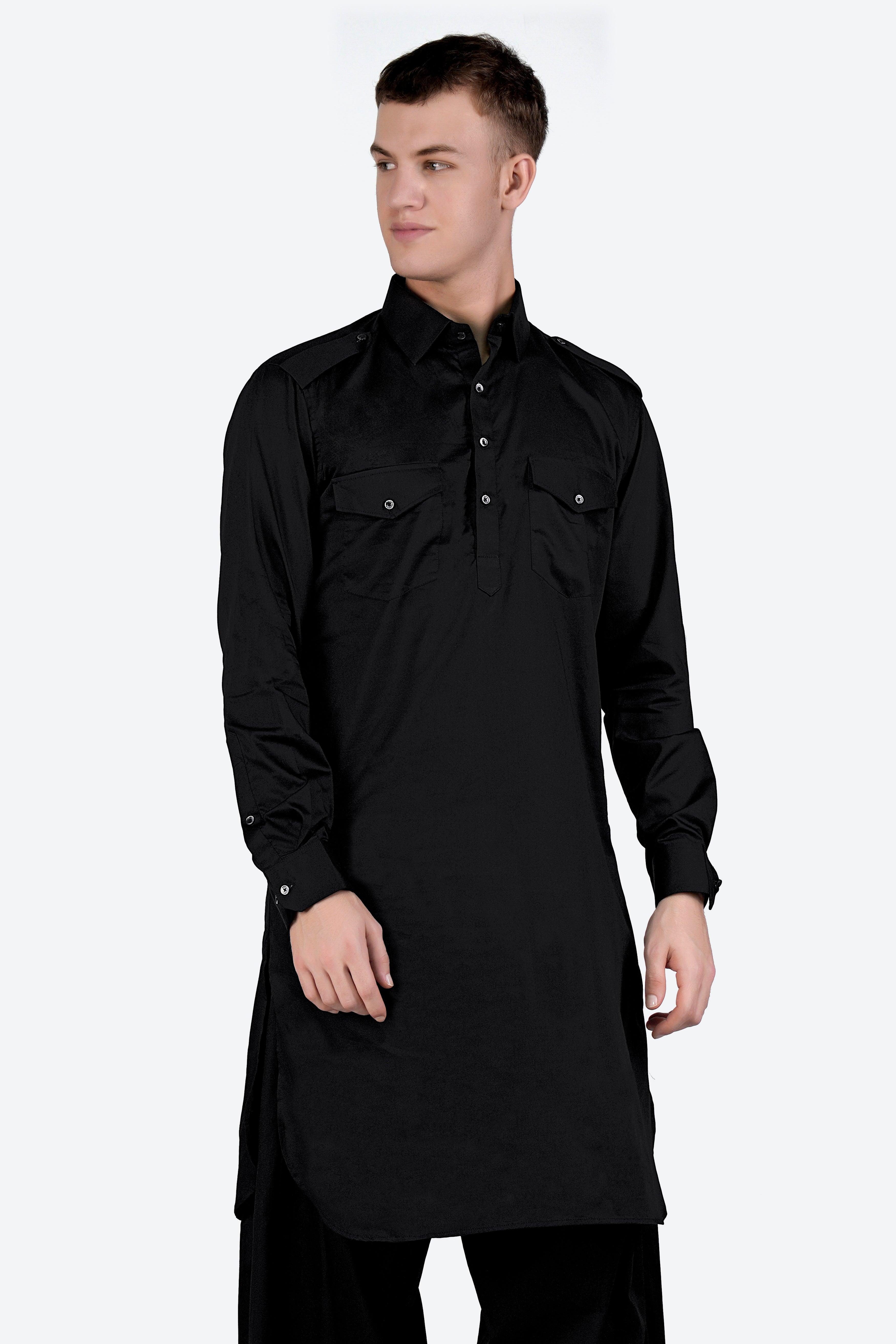 Jade Black Subtle Sheen Super Soft Premium Cotton Pathani Set