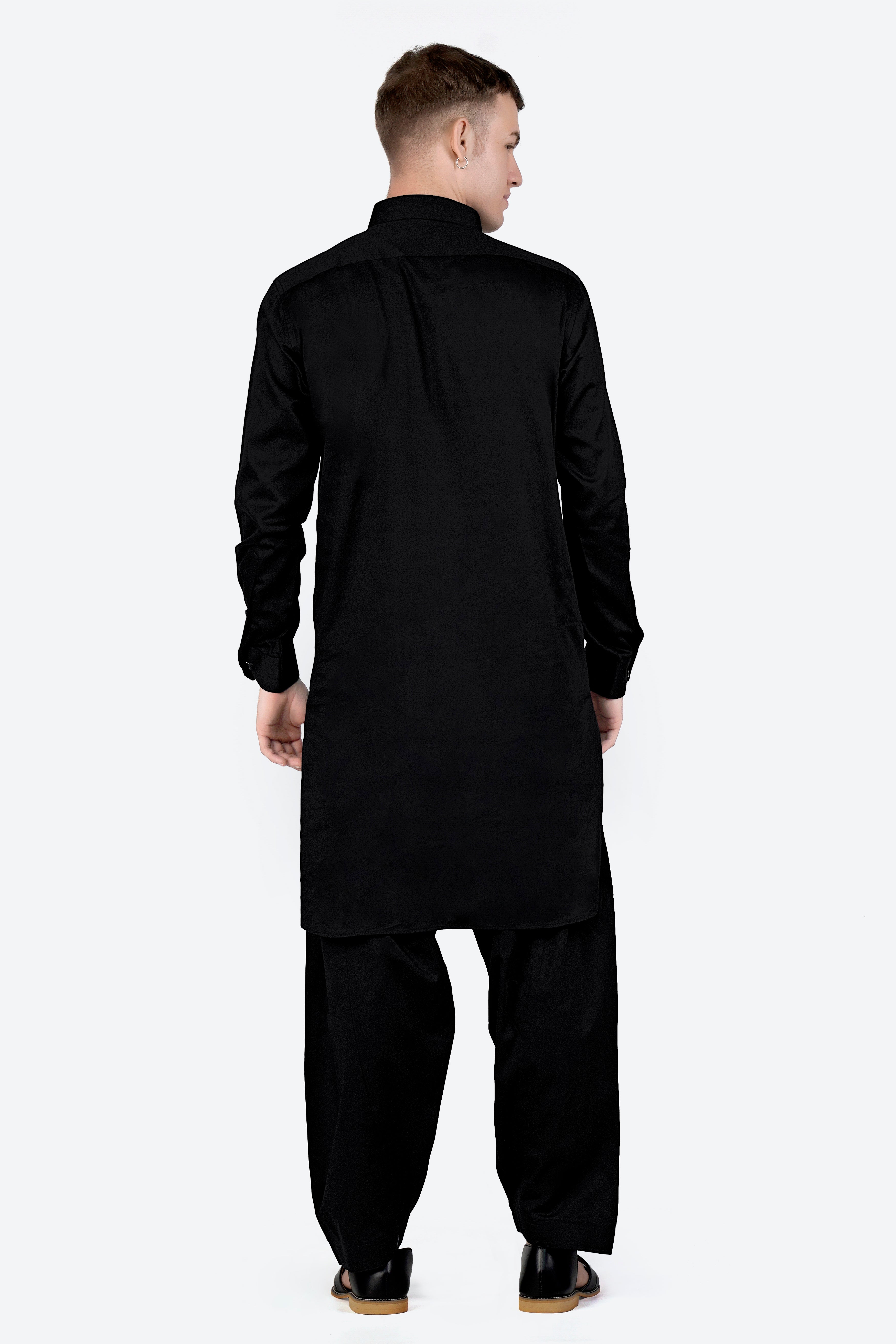 Jade Black Subtle Sheen Super Soft Premium Cotton Pathani Set