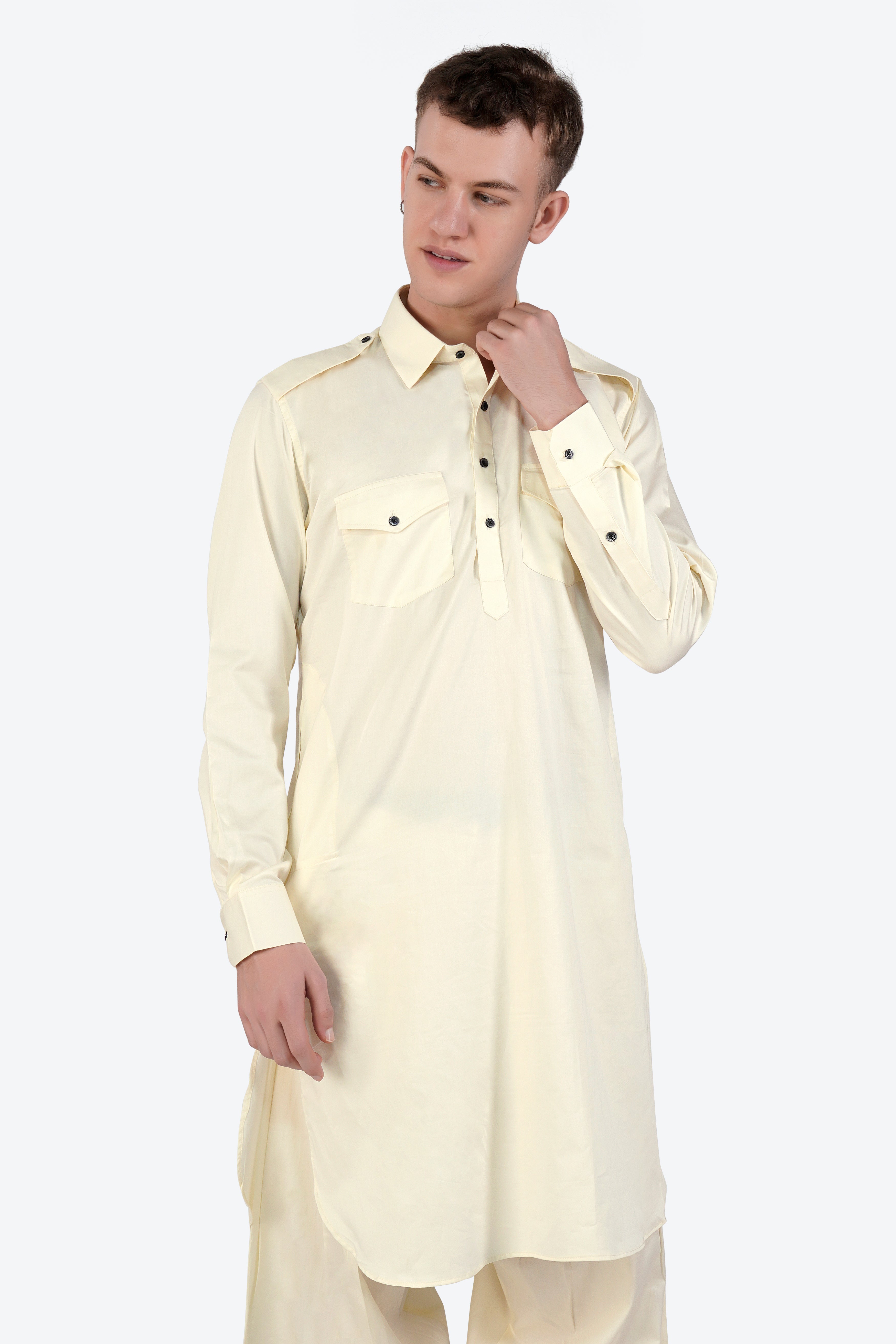 Merino Cream Subtle Sheen Super Soft Premium Cotton Pathani Set