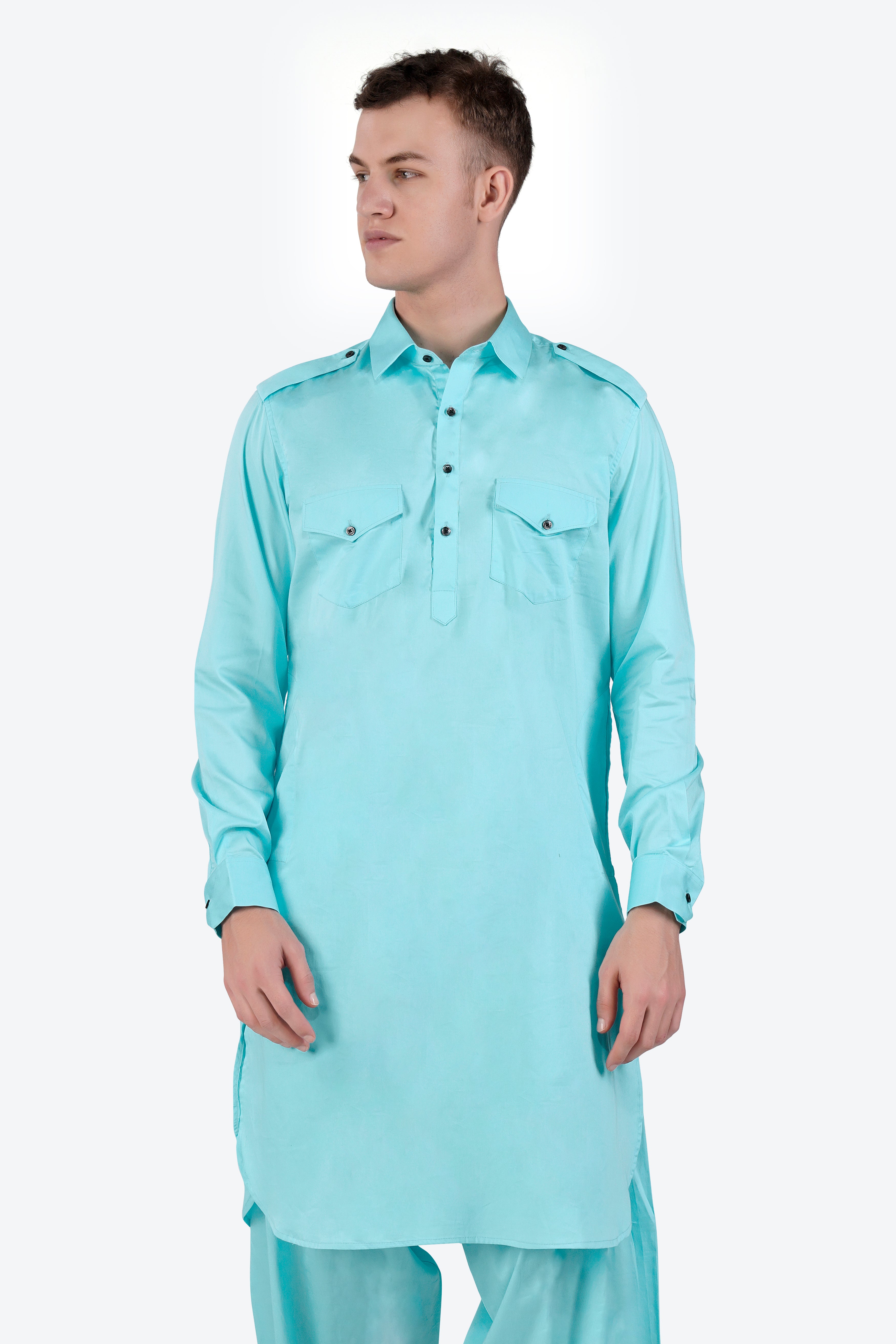 Blizzard Blue Subtle Sheen Super Soft Premium Cotton Pathani Set