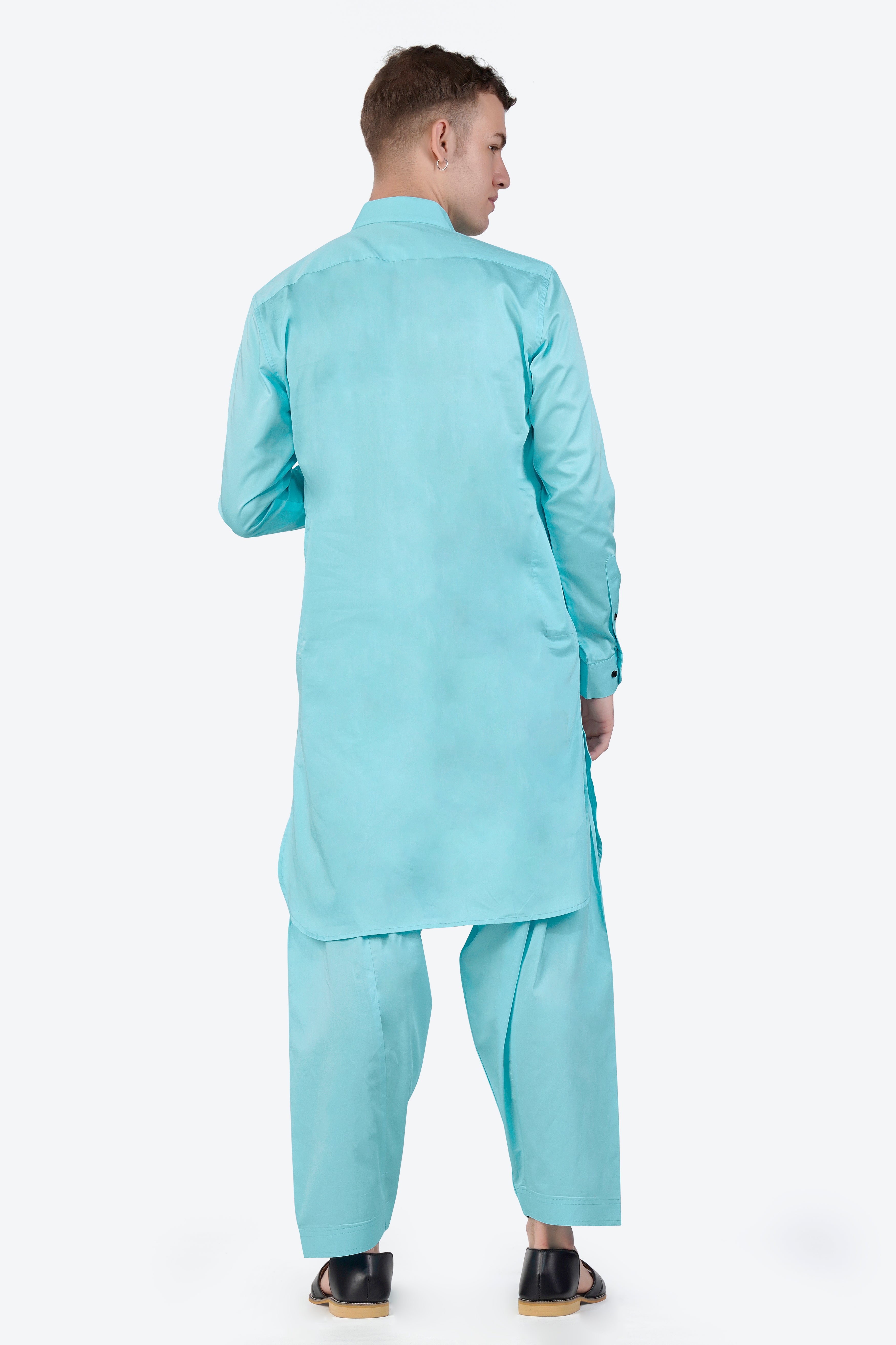 Blizzard Blue Subtle Sheen Super Soft Premium Cotton Pathani Set