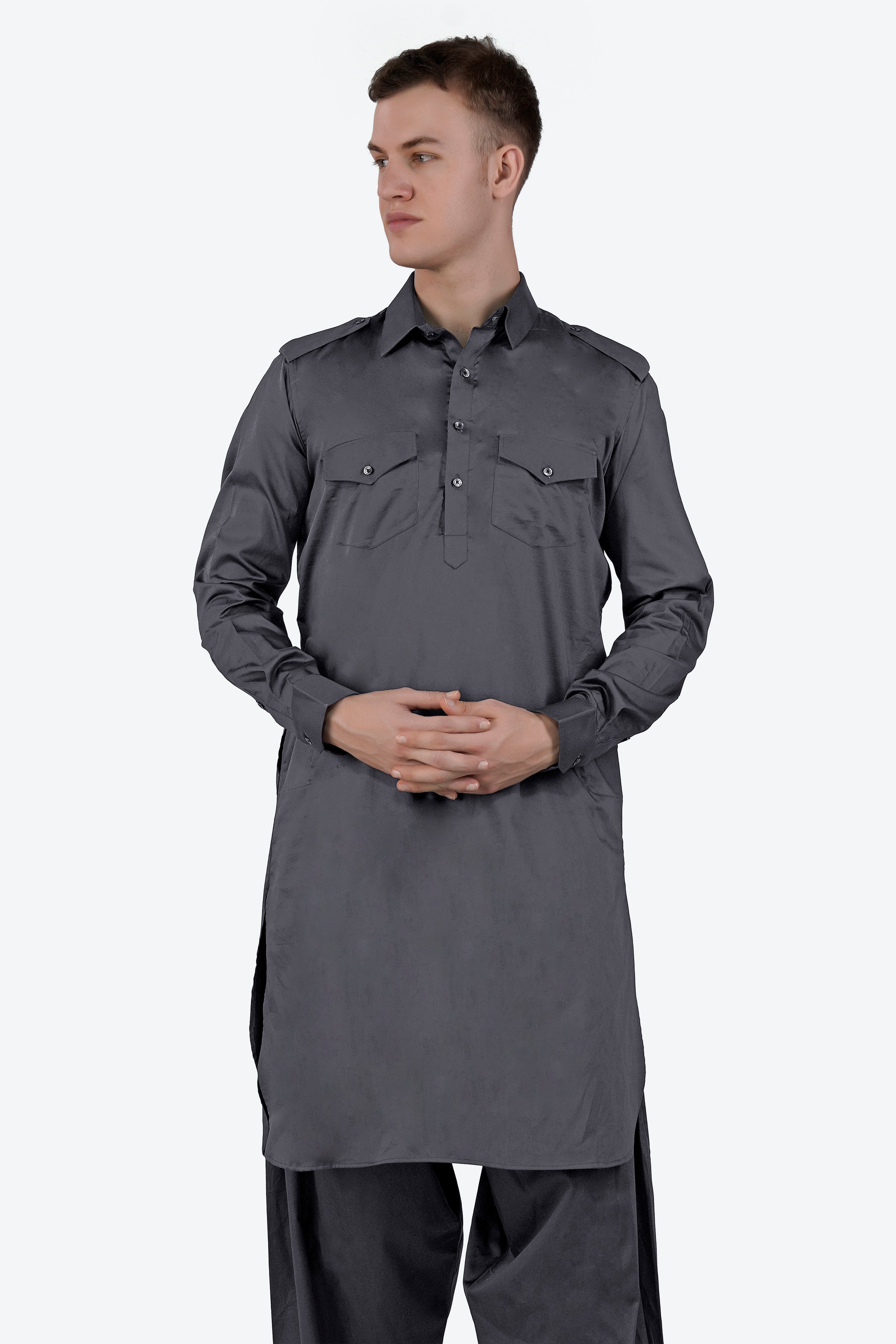 Iridium Gray Subtle Sheen Super Soft Premium Cotton Pathani Set