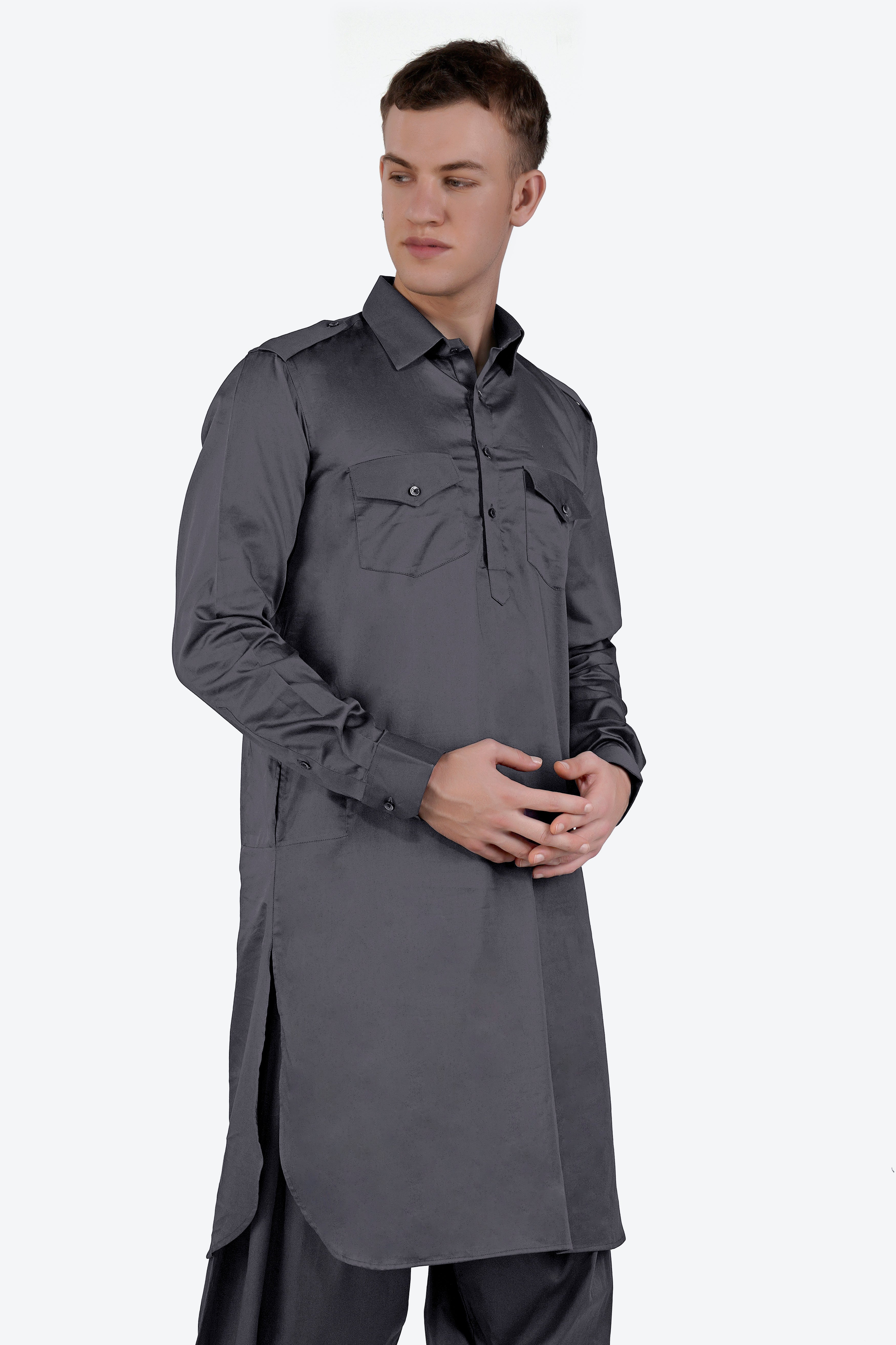 Iridium Gray Subtle Sheen Super Soft Premium Cotton Pathani Set