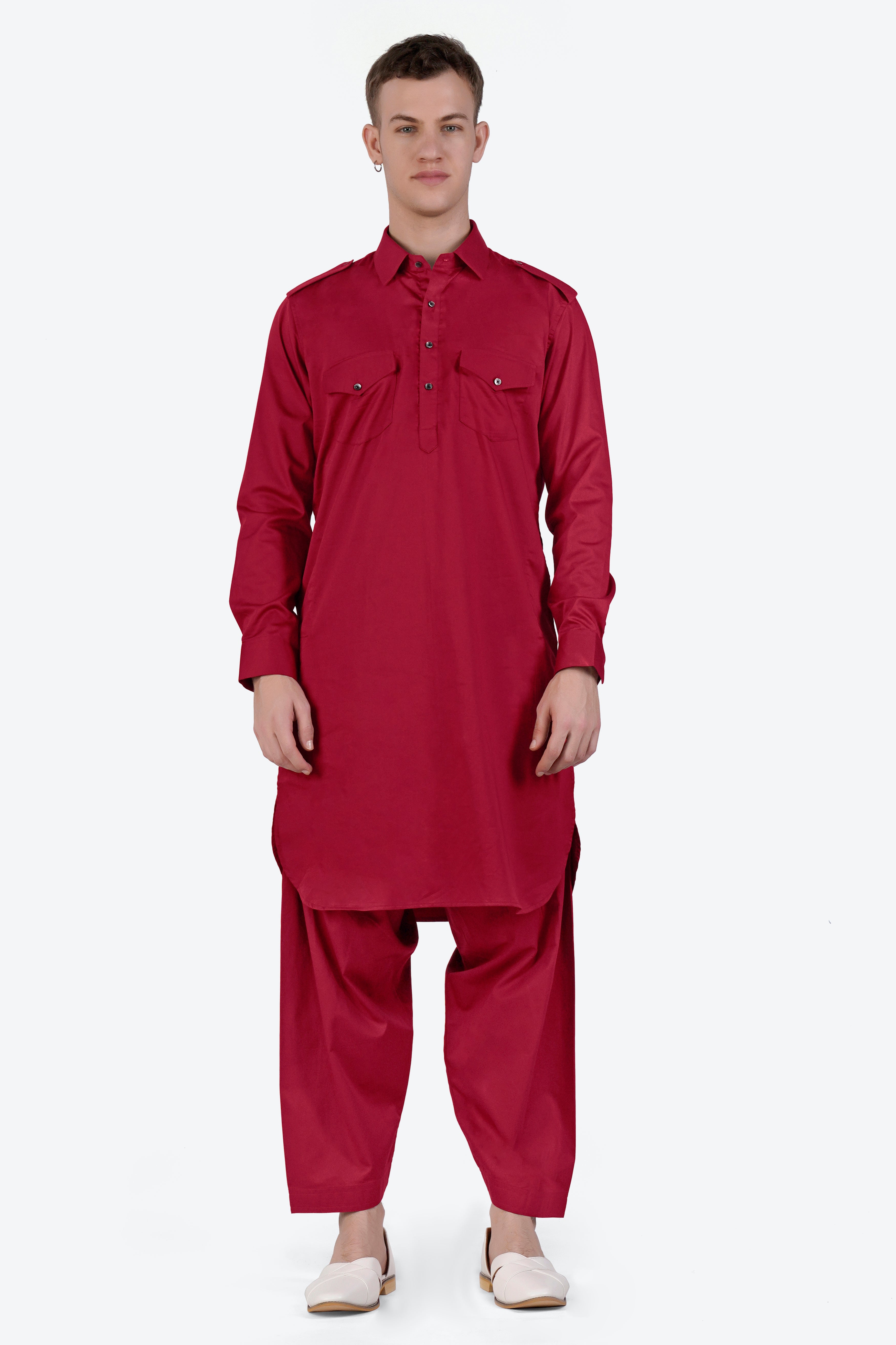 Vivid Auburn Red Subtle Sheen Super Soft Premium Cotton Pathani Set