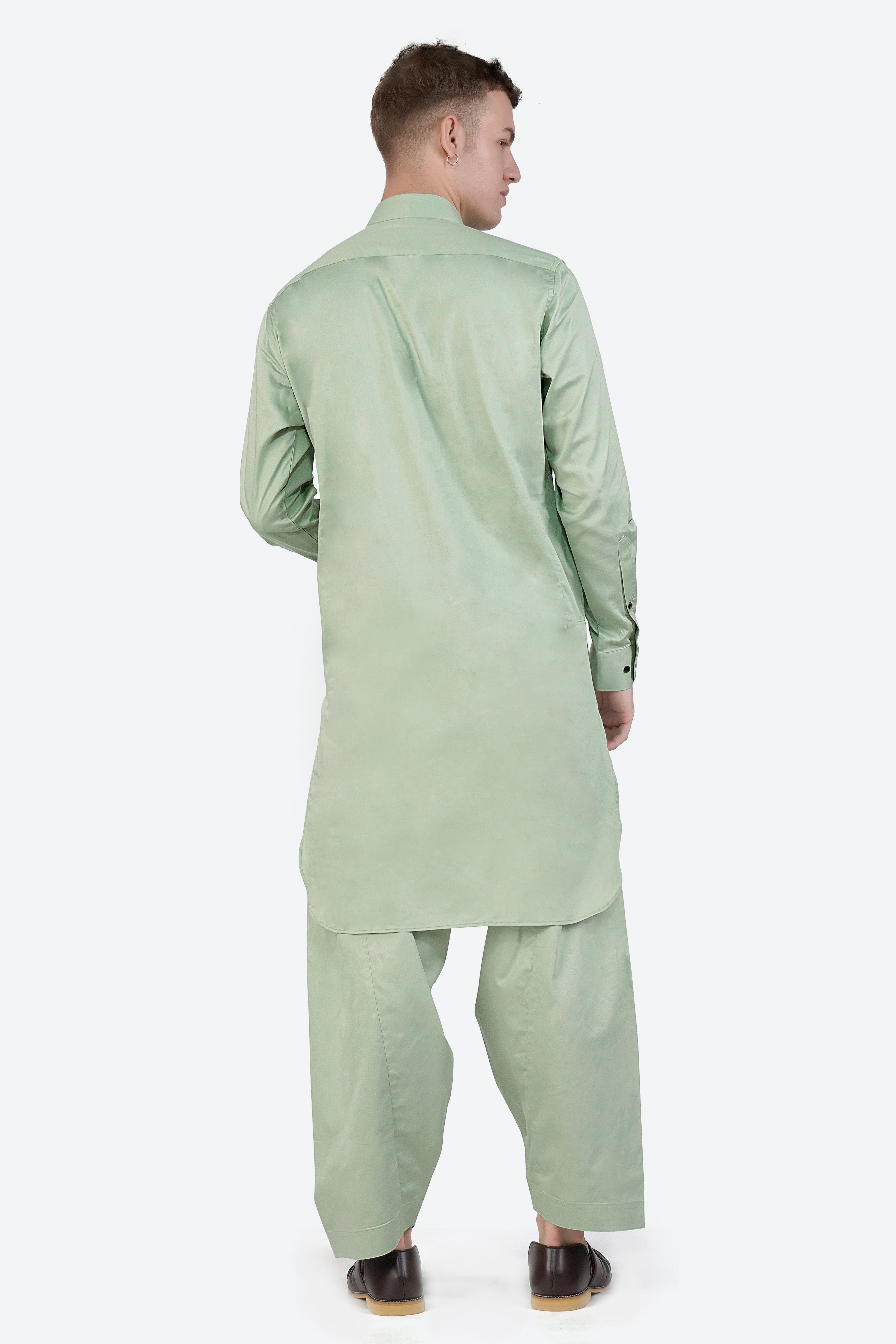 Coriander Green Subtle Sheen Super Soft Premium Cotton Pathani Set