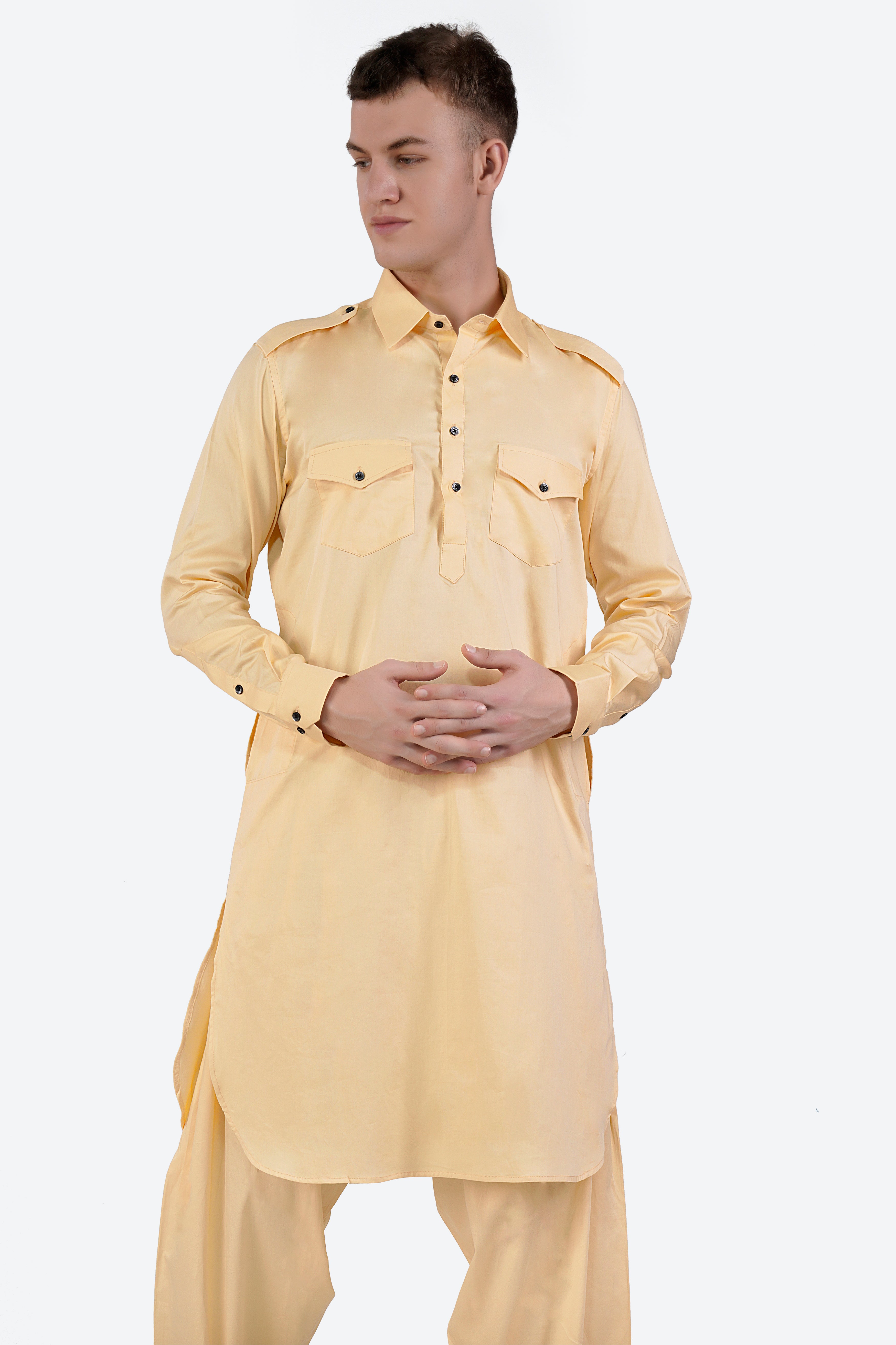 Hampton Beige Subtle Sheen Super Soft Premium Cotton Pathani Set