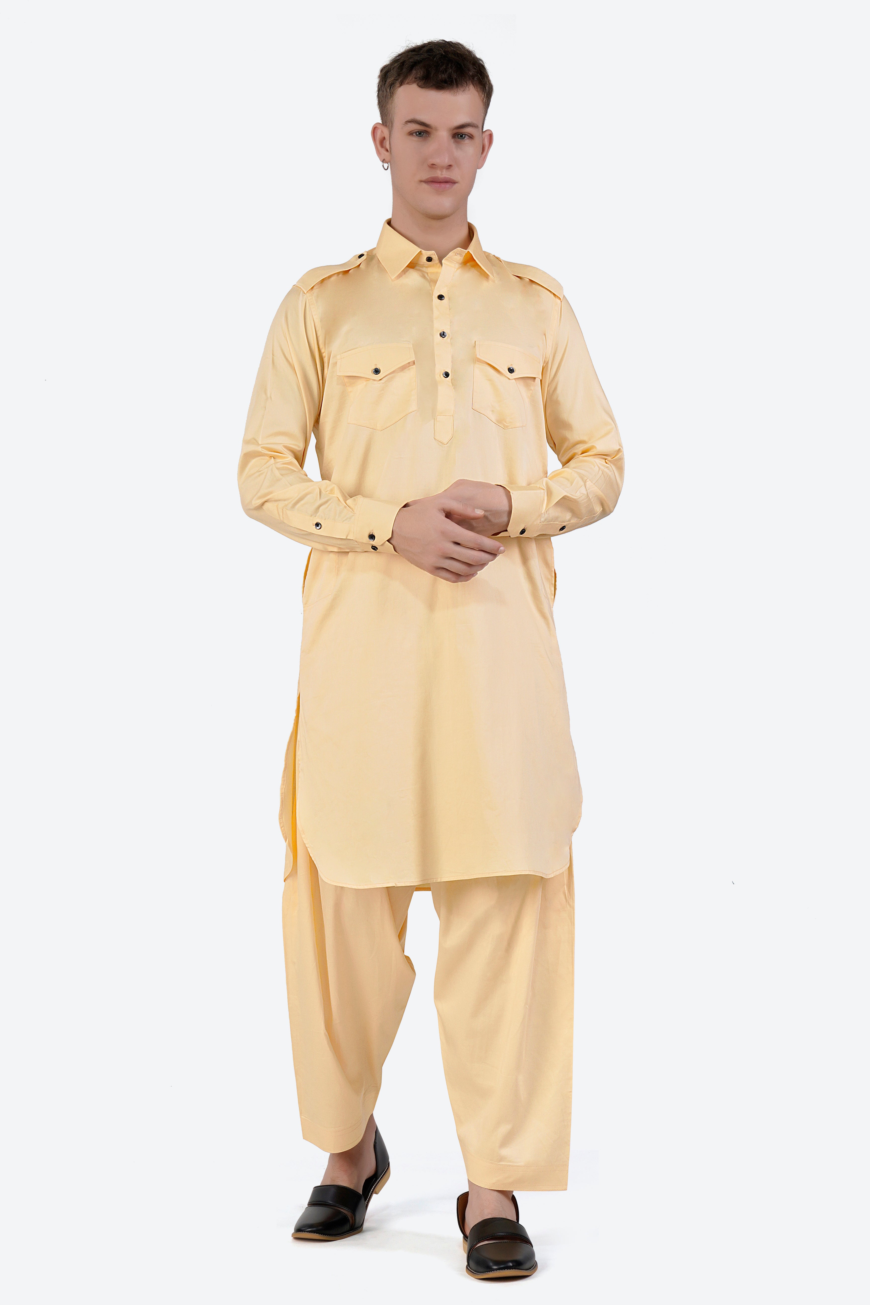 Hampton Beige Subtle Sheen Super Soft Premium Cotton Pathani Set